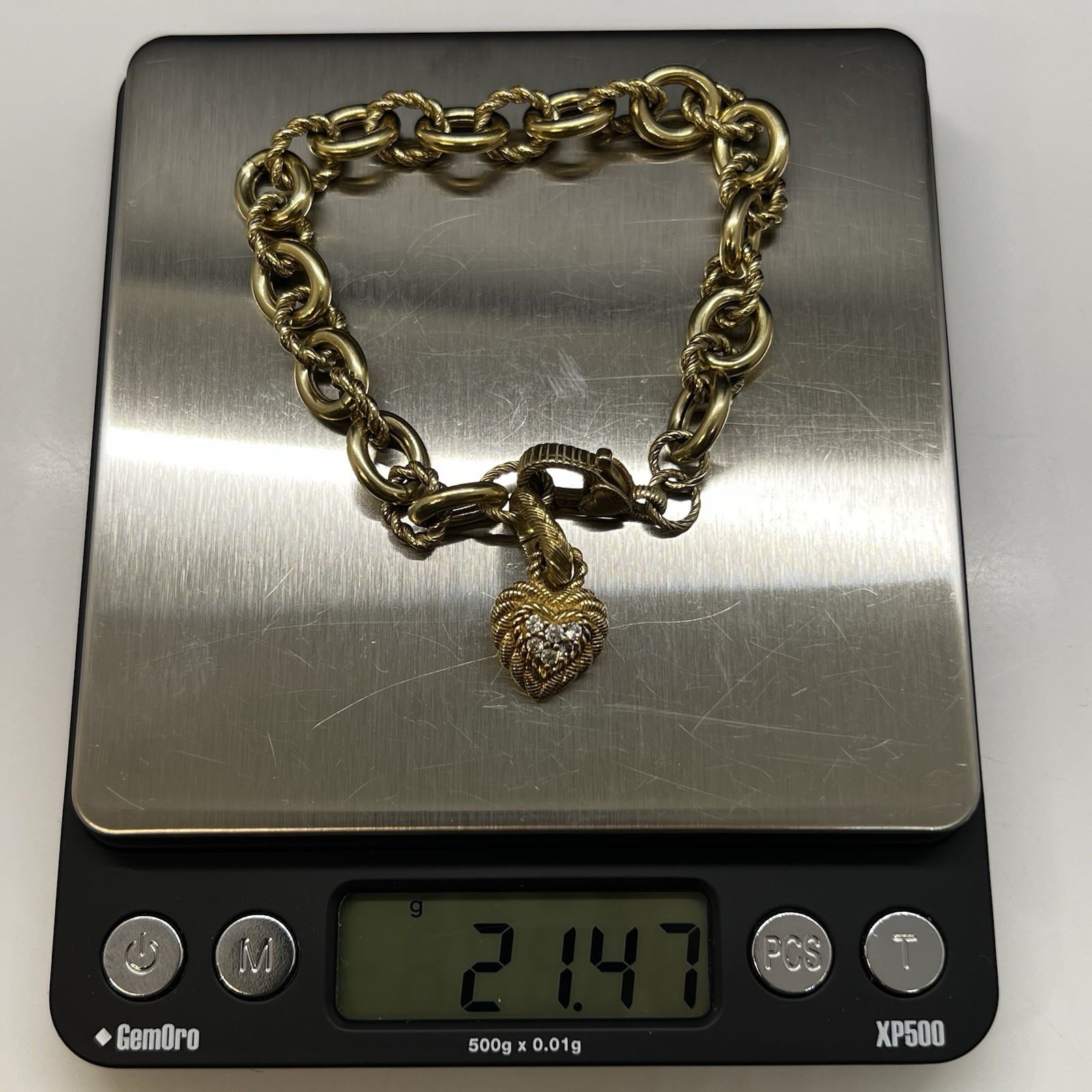 Judith Ripka Sterling Silver CZ Accents Gold Plated Verona Romance Link Bracelet