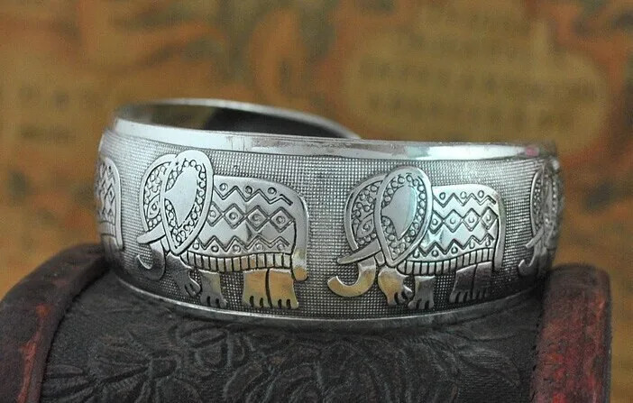 Classi Cuff Bracelet Tibetan Silver Plated Carved Flower Animal Opening Bangle