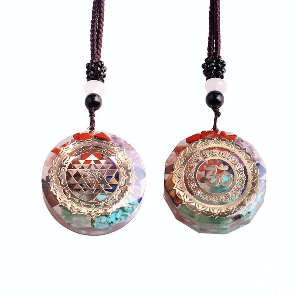 Natural Stone Orgonite Pendant 7 Chakra Healing Energy Reiki Resin Necklace