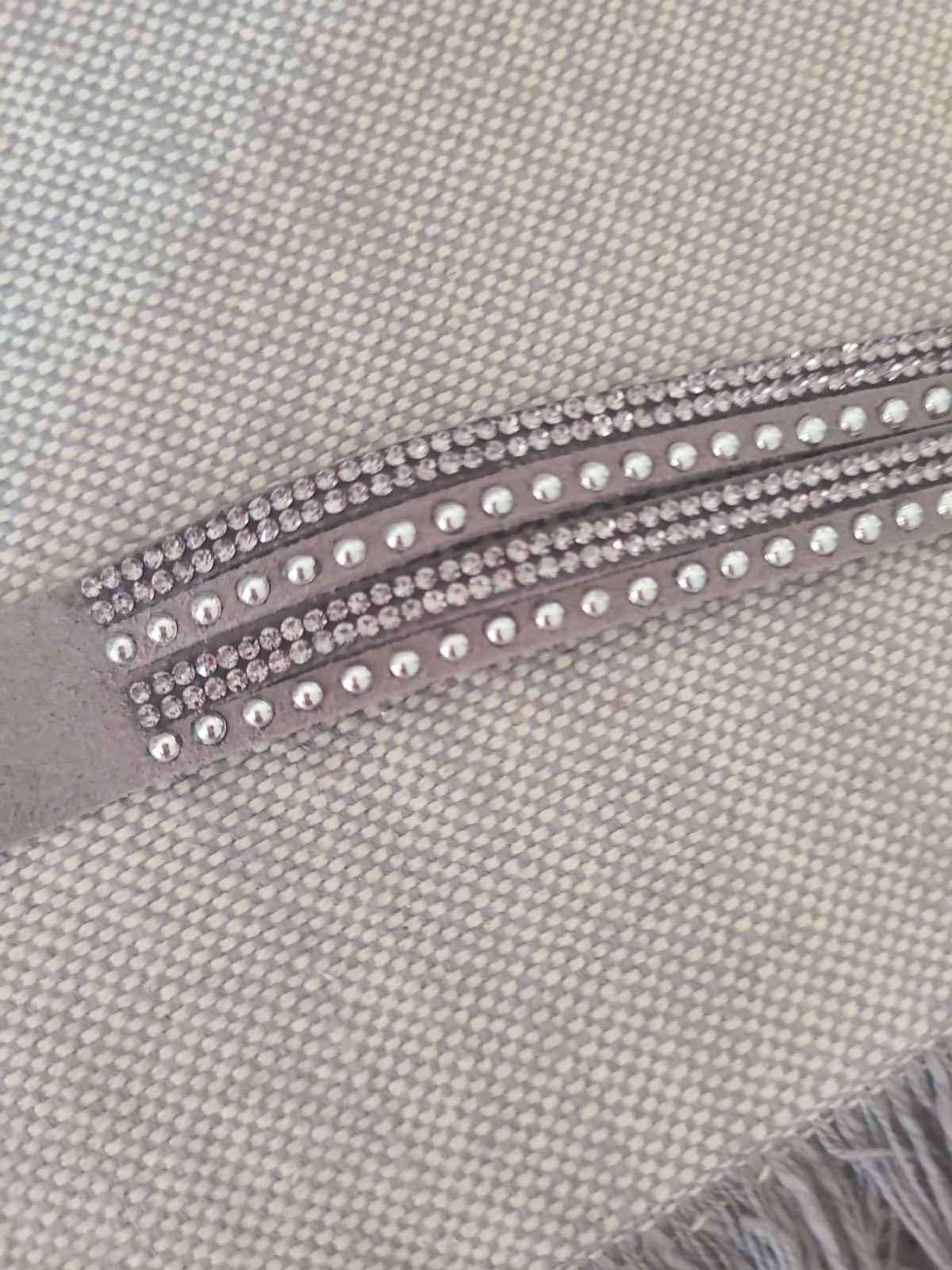 Double Wrap Slake Bracelet Crystal Metal Studs Studded Faux Suede Grey Silver