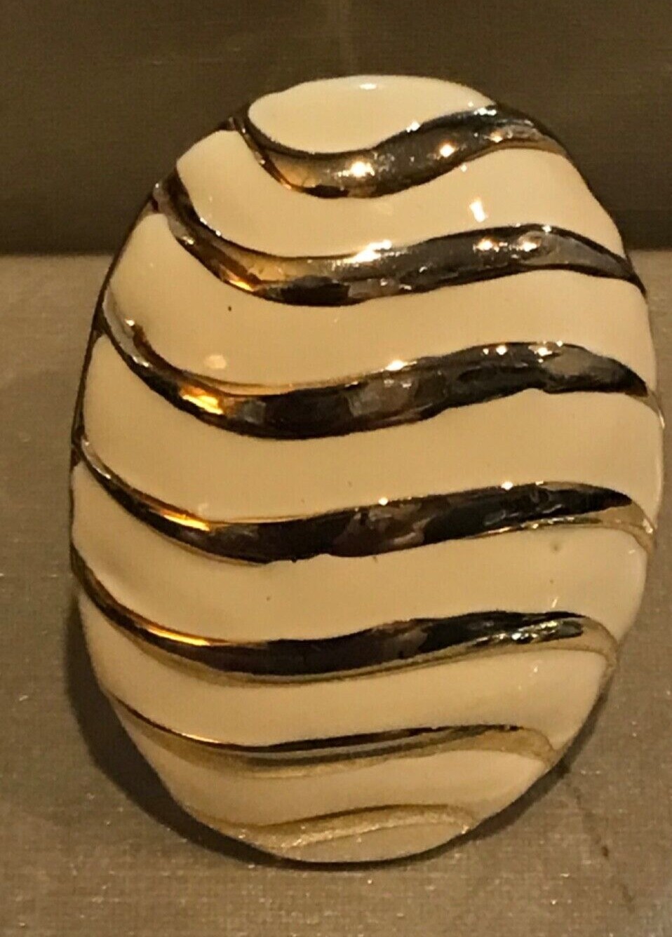 White and Gold Enamel Dome Ring Gold Tone Fashion Jewelry