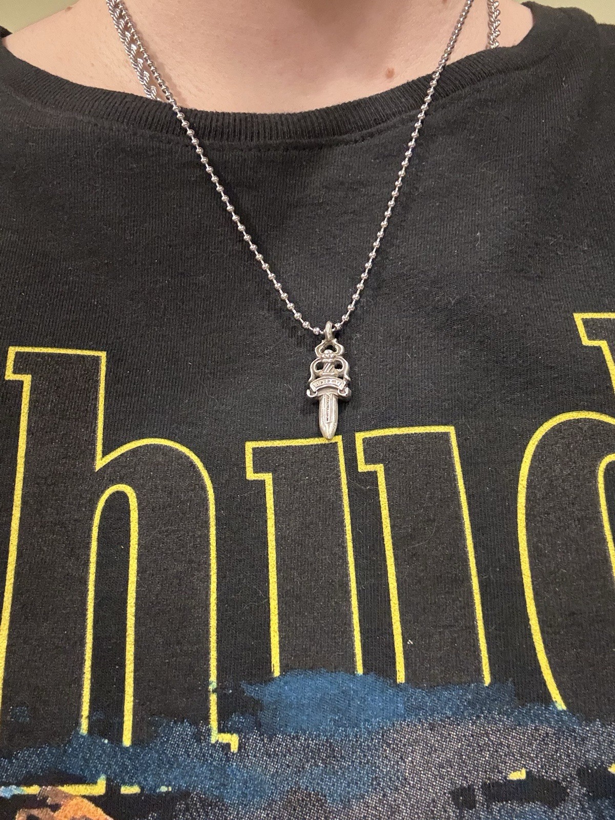 Chrome Hearts Dagger Pendant Silver Ball Chain Necklace Sterling .925 #5 CH