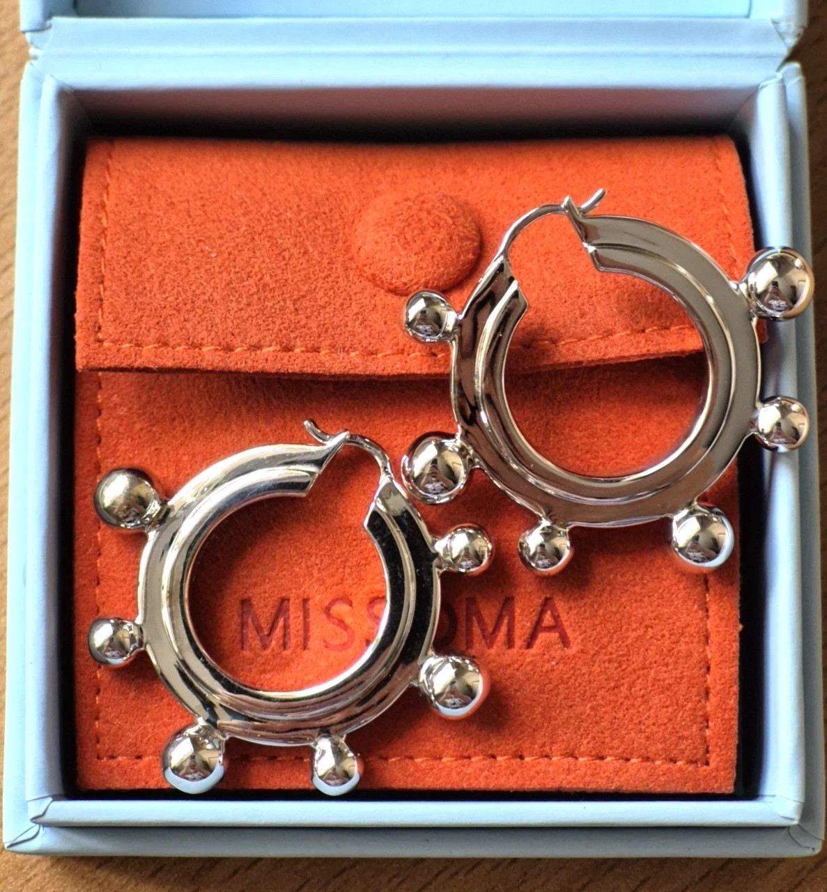 Missoma Sphere Hoop Earrings Medium Silver Tone New With Box Rrp £145