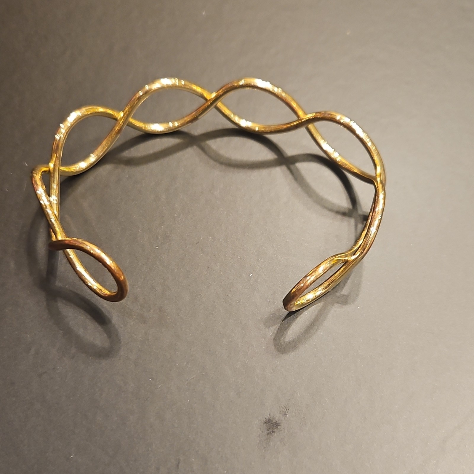 Gold Tone Infinity Wave Wavy Open Cuff Bracelet, Adjustable, Metal, No Stone
