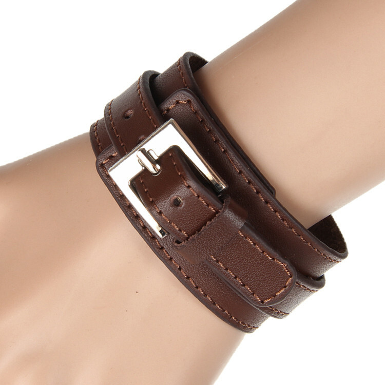 New Men Punk Wide PU Leather Belt Wristband Cuff Bracelet Bangle Adjustable US