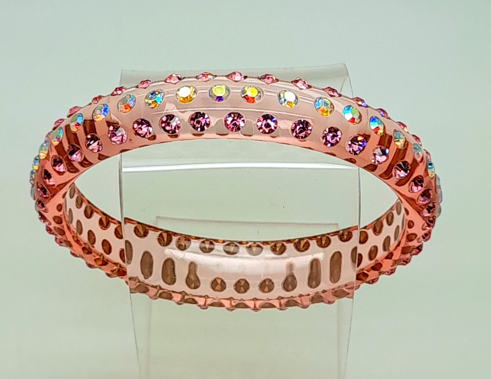 Transparent pink round Plastic pink & ab rhinestone fashion bangle bracelets