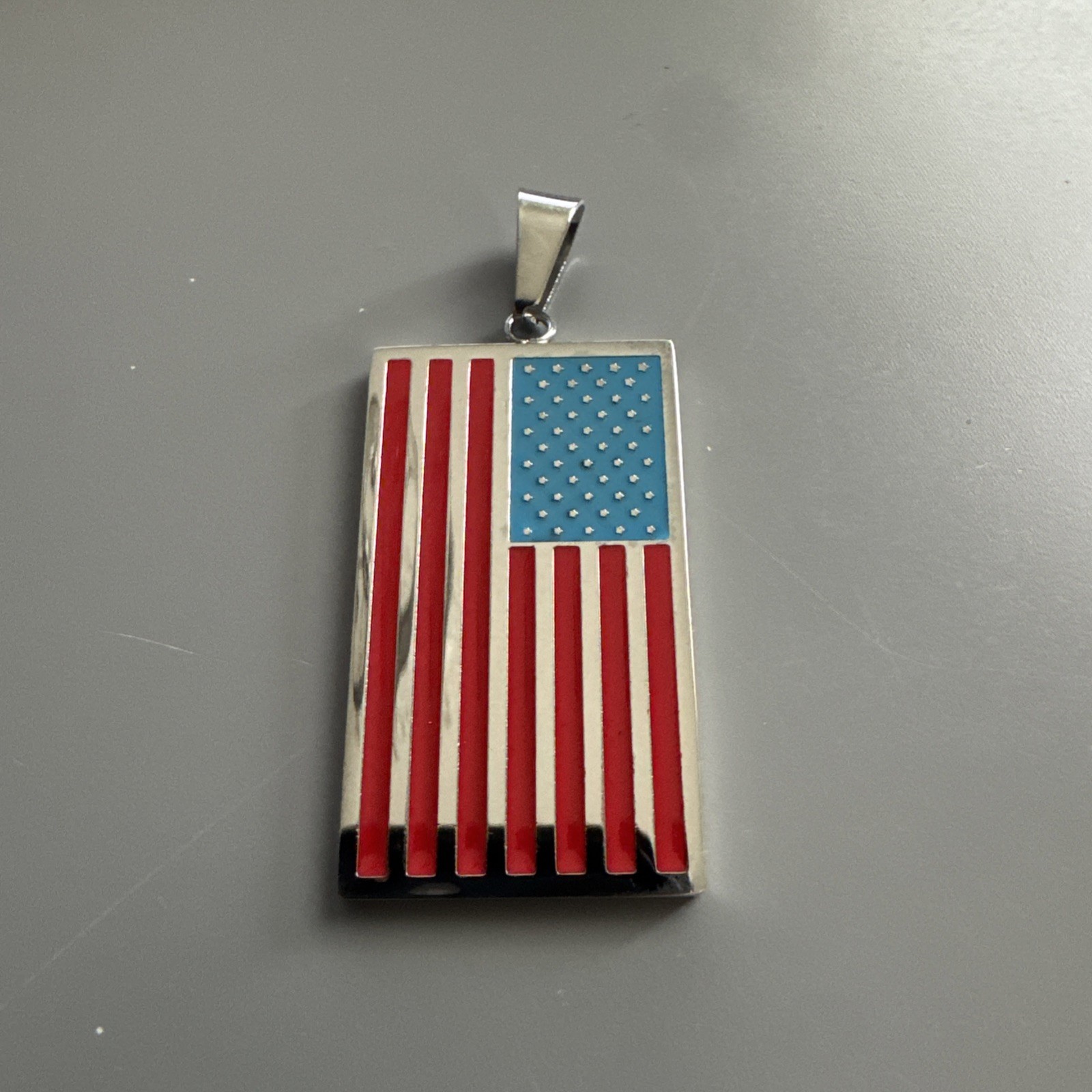 American Flag Pendant Silver Plated Stainless Steel 24” Chain USA America Gift