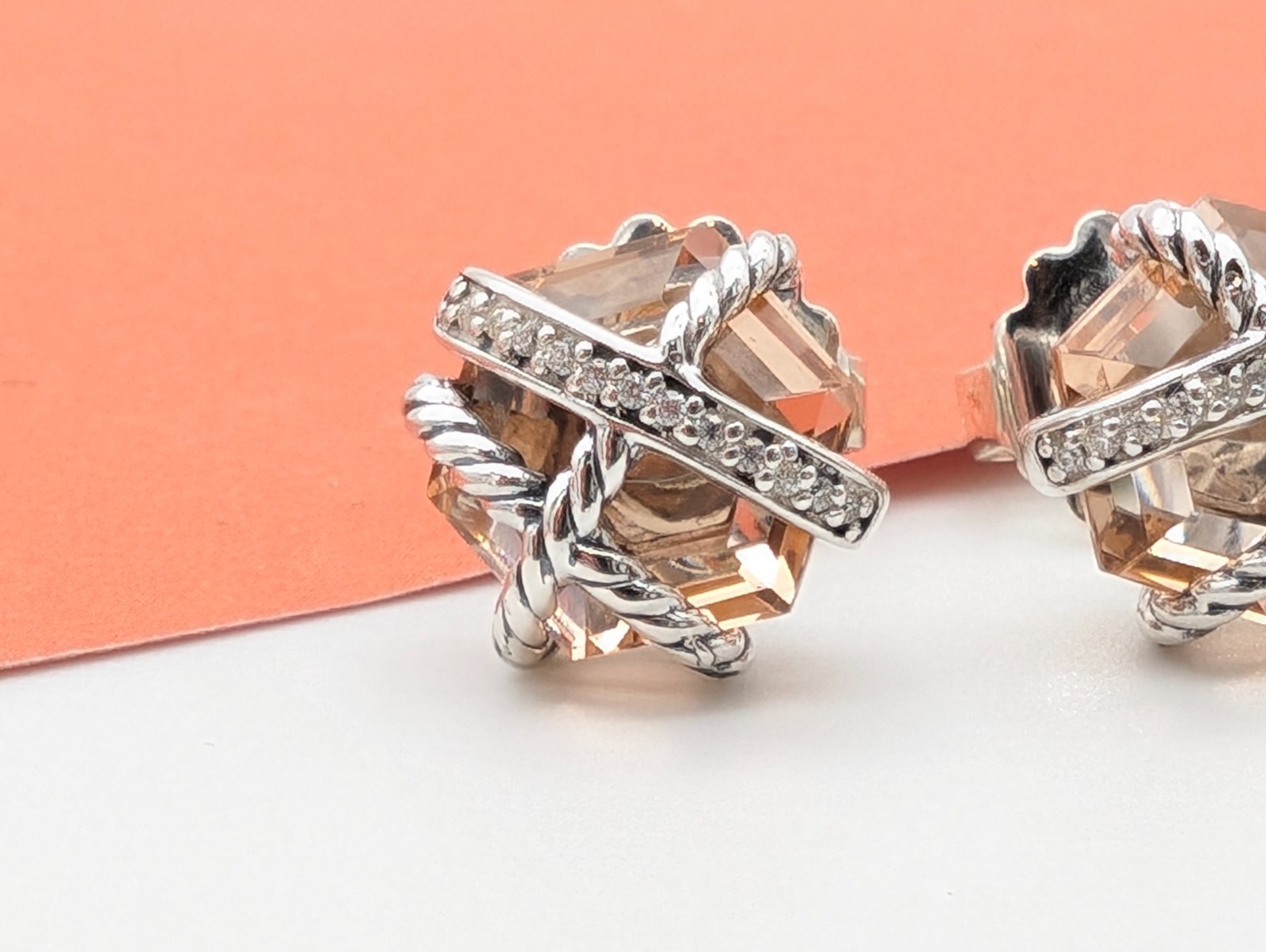 DAVID YURMAN Sterling Silver Cable Wrap Stud Earrings with Morganite & Diamonds