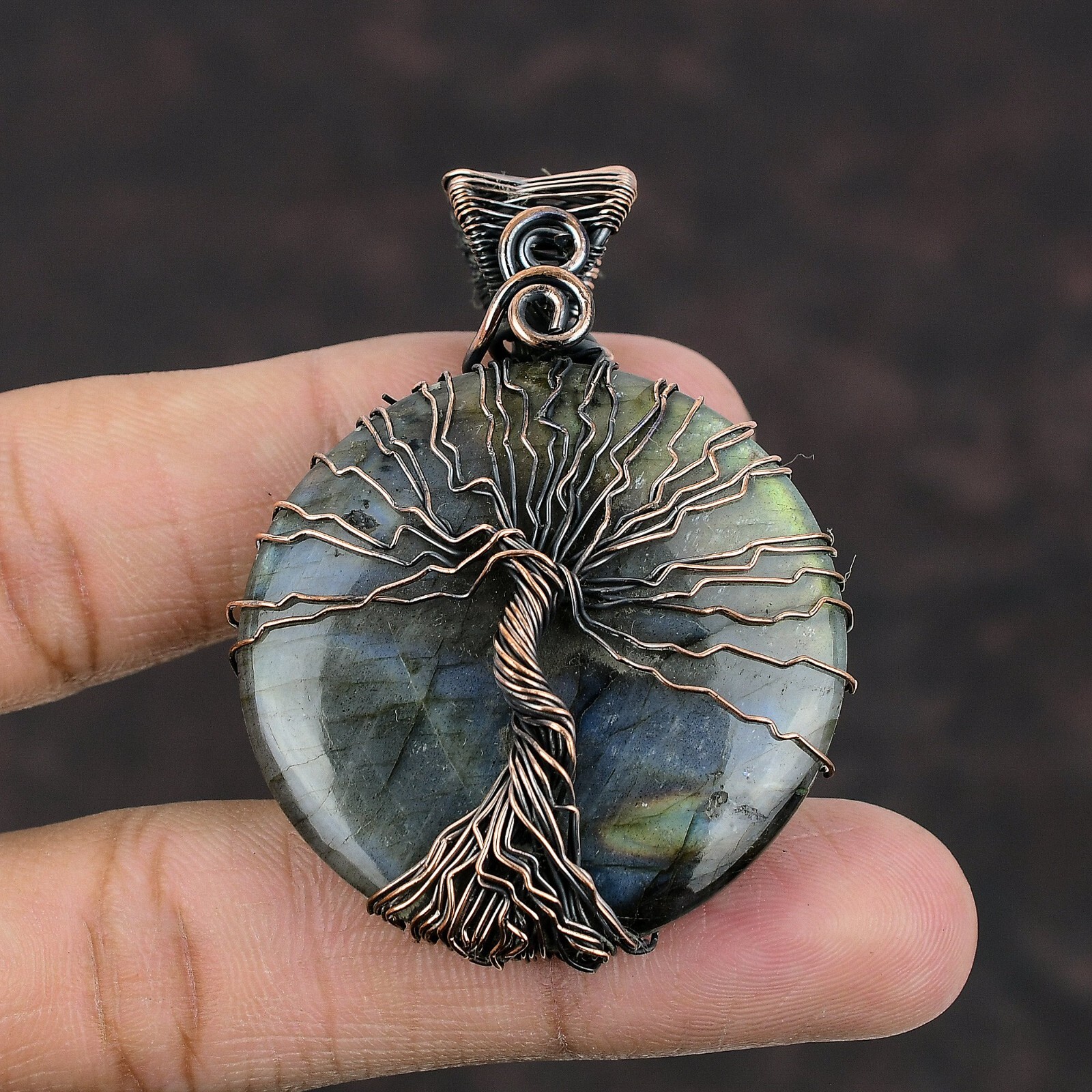 Labradorite Copper Gift For Mom Wire Wrapped Tree Of Life Pendant 2.36″