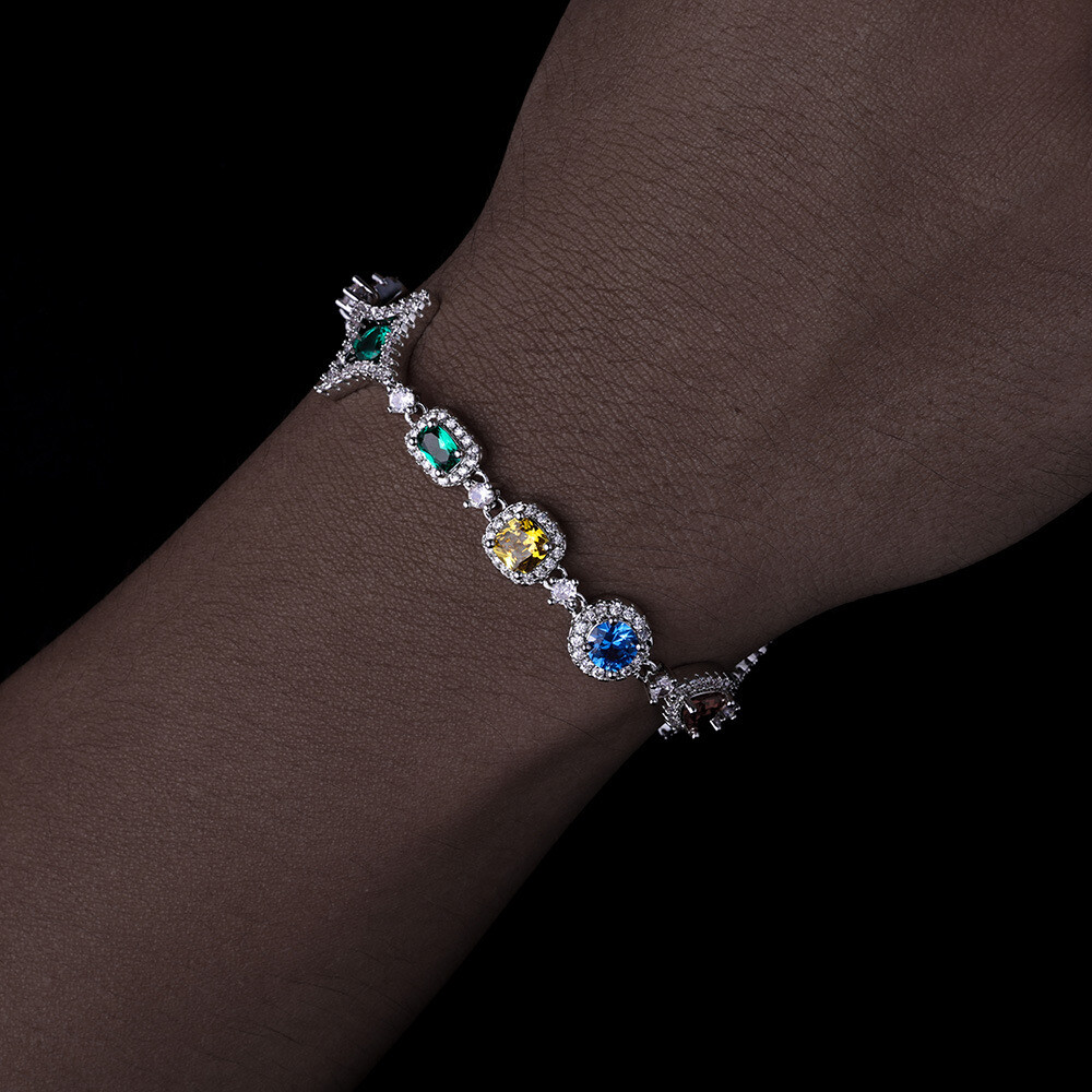 Gift Colored Diamond Chain Hip Hop For Men Necklace Bracelet Iced CZ Out Women