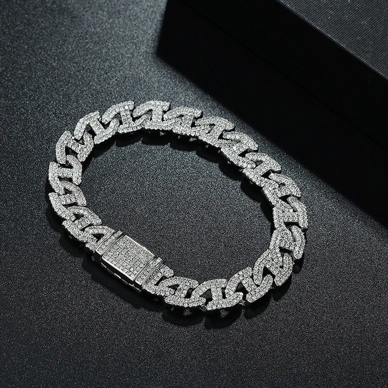 Full Zircon Cuban Bracelet Men Women Chain 925 Sterling Silver Hip Hop
