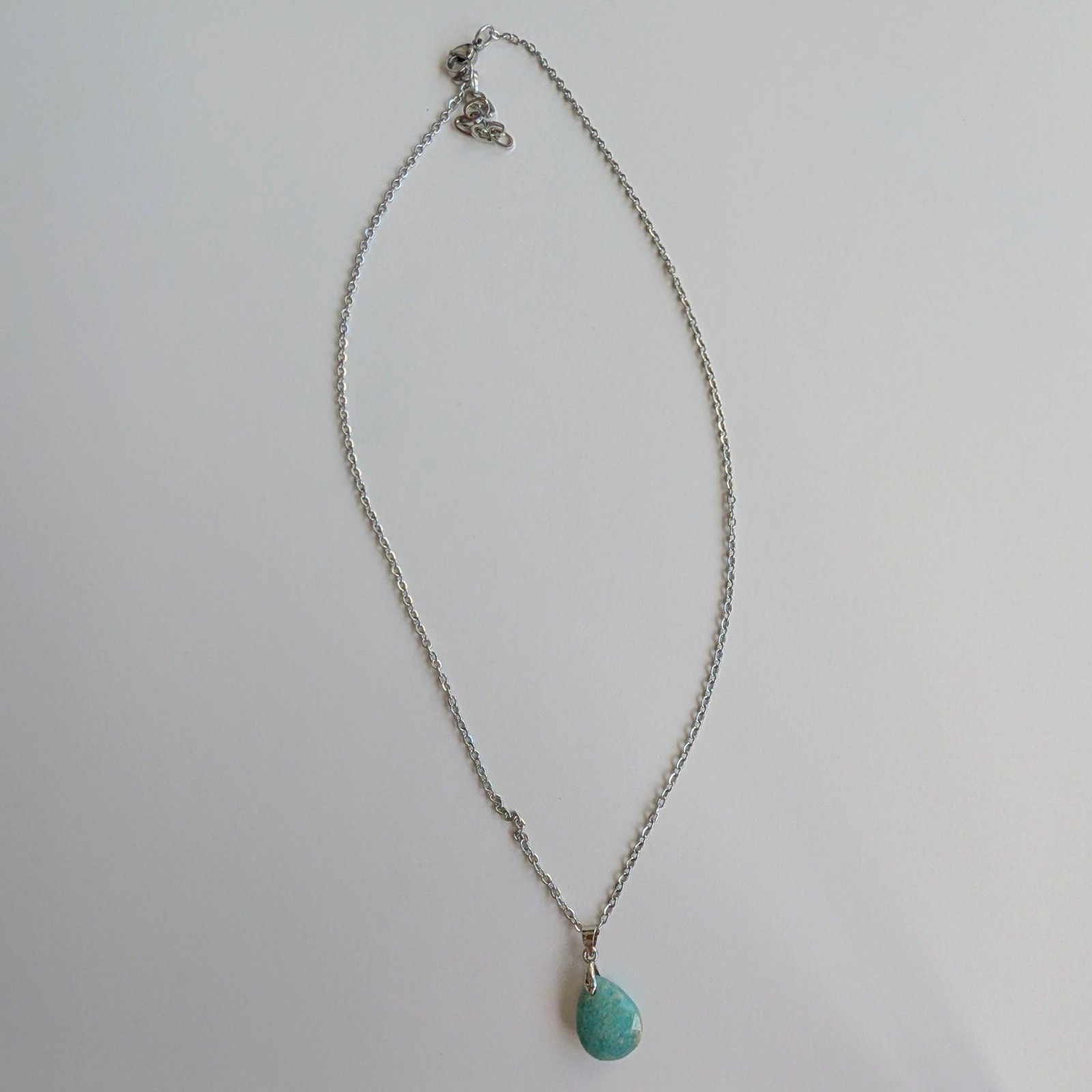 Amazonite Pendant Necklace, Sky River Natural Stone, Stainless Steel Chain