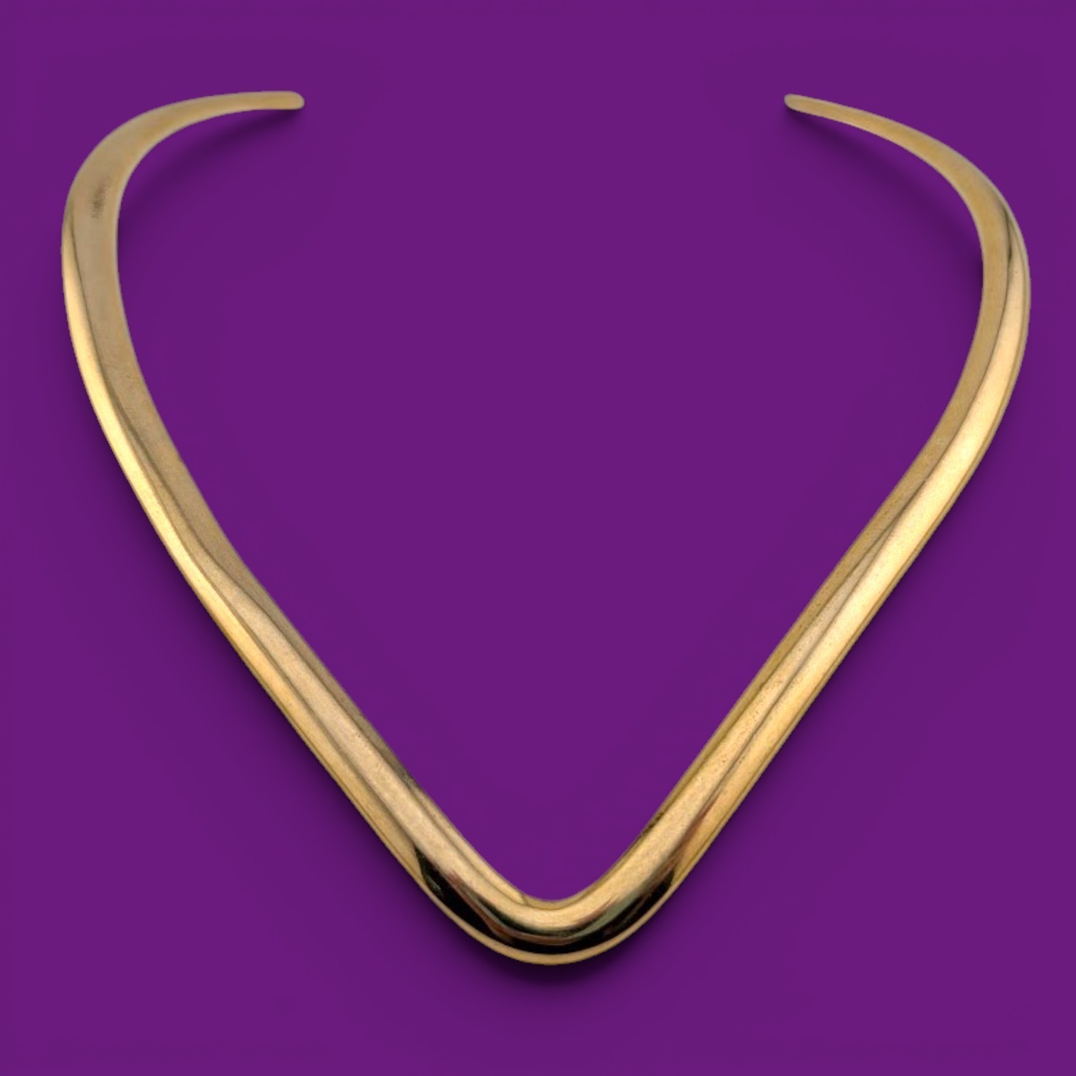 HANDMADE VTG V-SHAPED TORQUE NECKLACE for 12.5″ necks heart pointed gold tone Y2