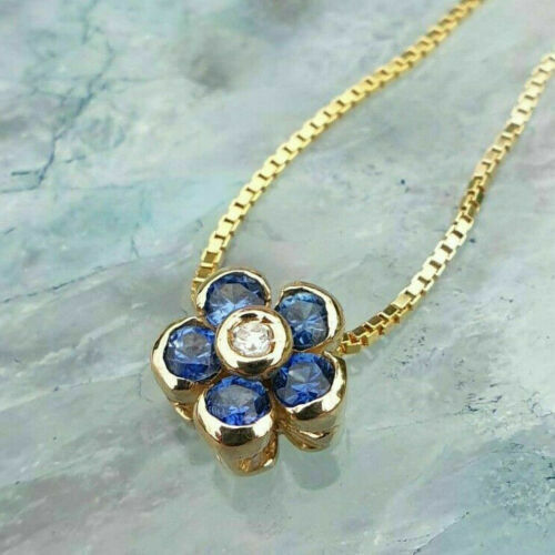 2.0Ct Round Cut Sapphire Simulated Diamond Necklace 14K Yellow Gold Over