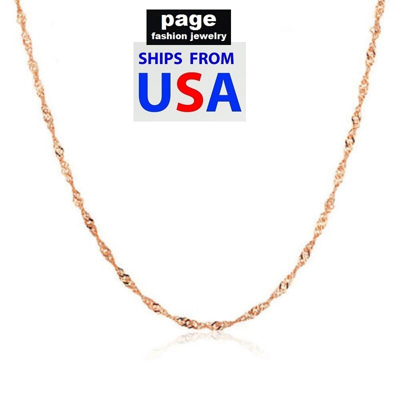 Women’s Girl’s 18″ Water Wave 2mm Chain Necklace 18K Yellow Gold Filled Jewelry