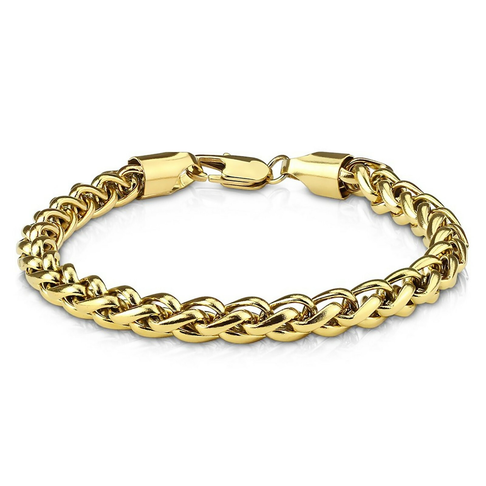 Gold Spiga Wheat Chain Bracelet Stainless Steel Rocker Biker 9-inch 6mm
