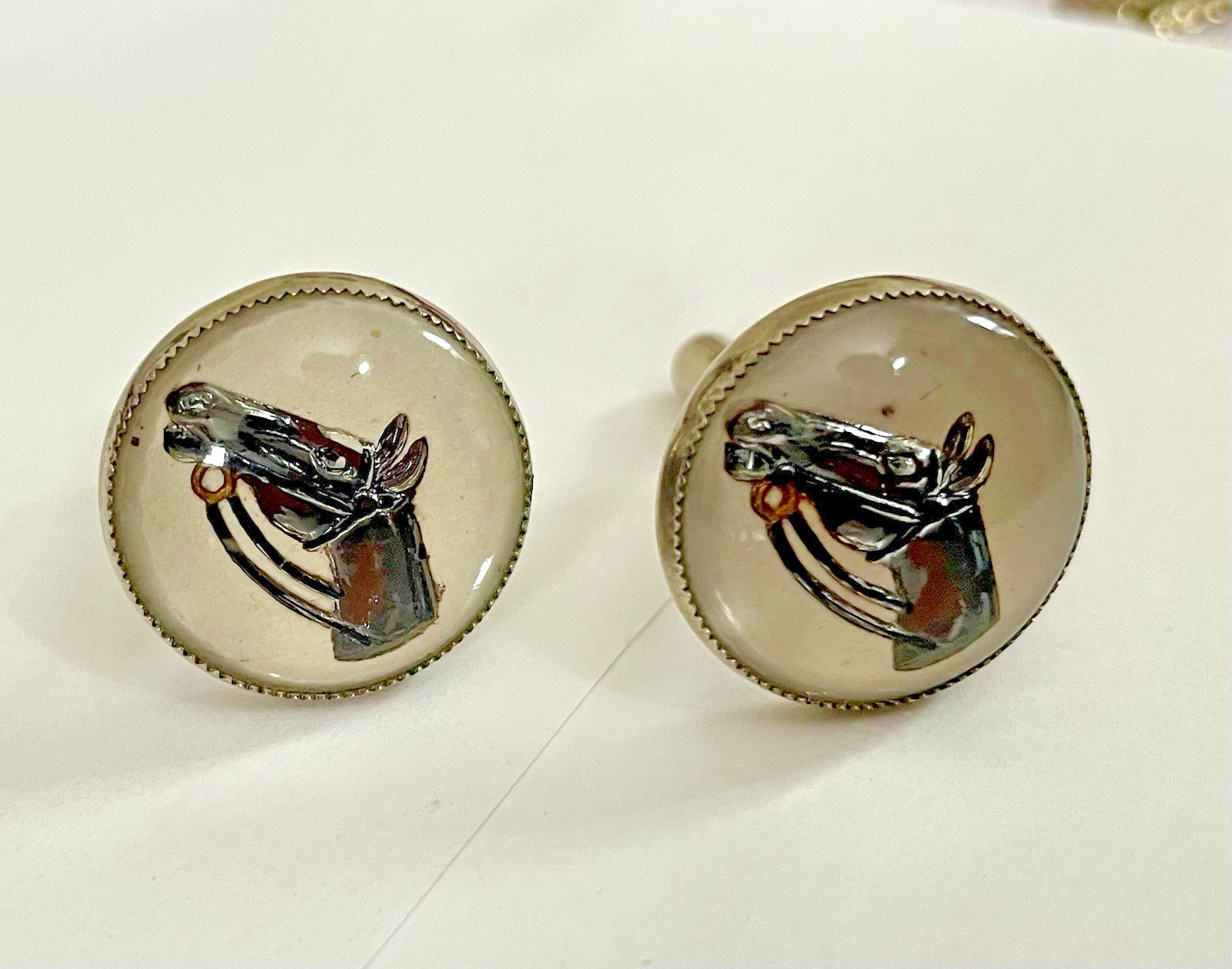 lot of 4 piece set equestrian jewelry concave glass reveres hand painted pendant