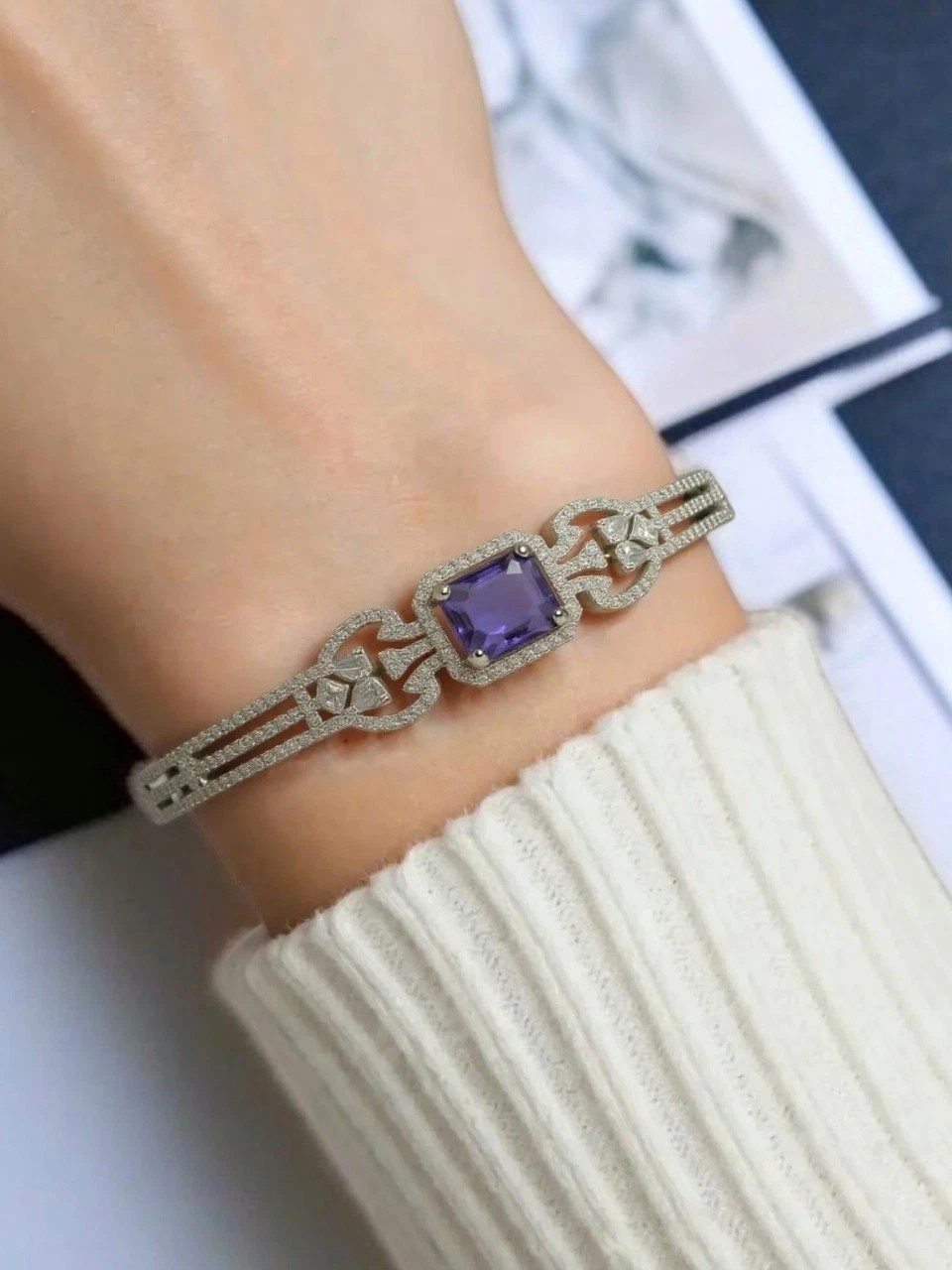 Indian Purple Amethyst American Diomond Bracelet Gift For Her Bracelet