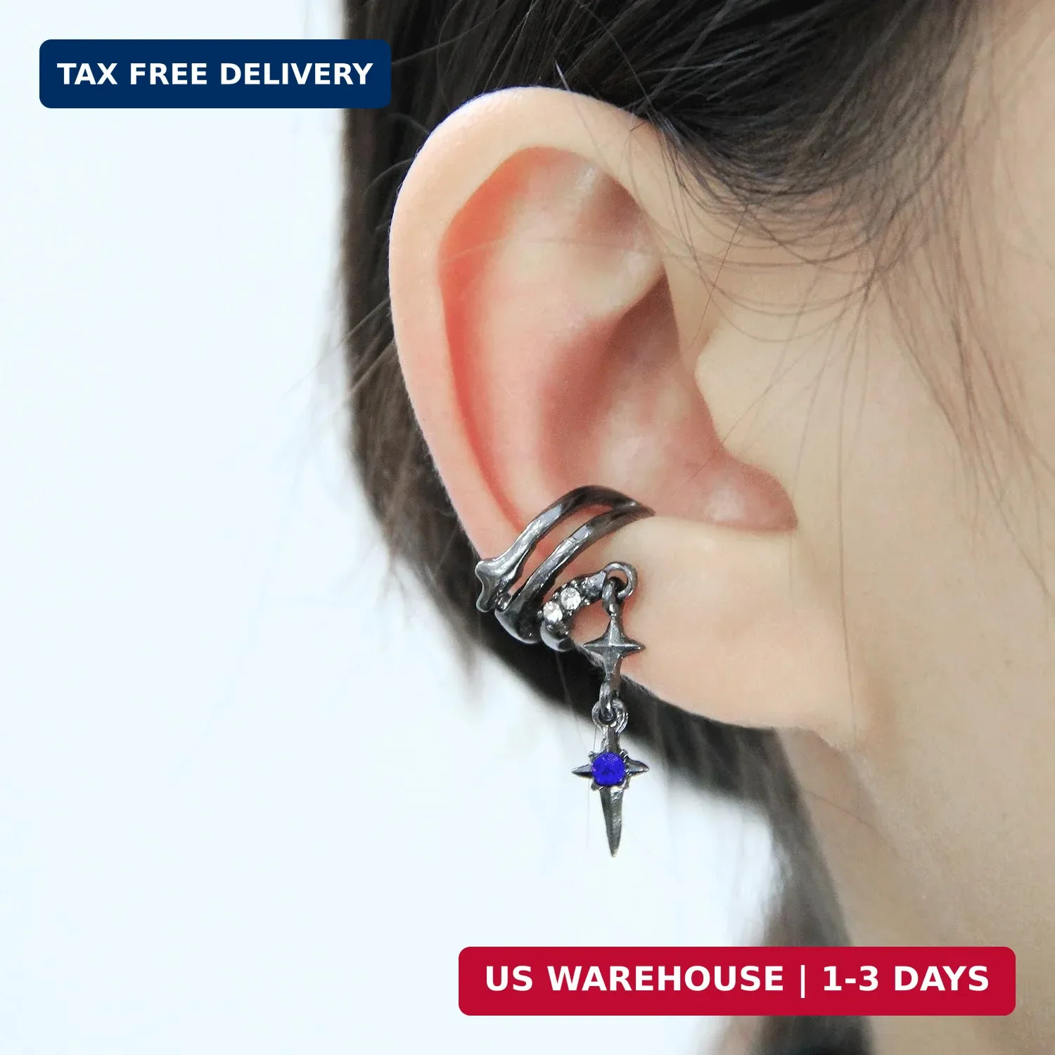 Gothic Thorns Ear Cuff Earring for Women Man Non Pierced Gem Ear Cartilage Star