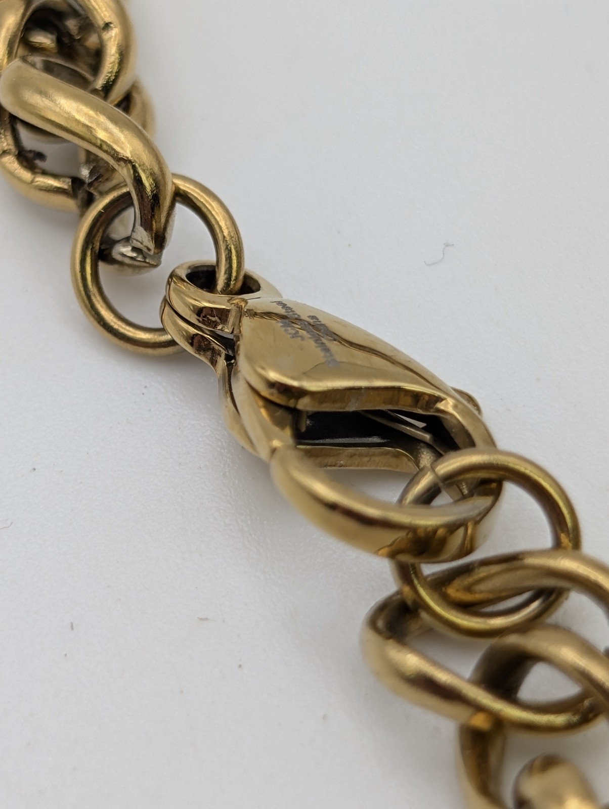 JCM Stainless Steel Gold Tone Wheat Chain Necklace Crystal Accents 18″