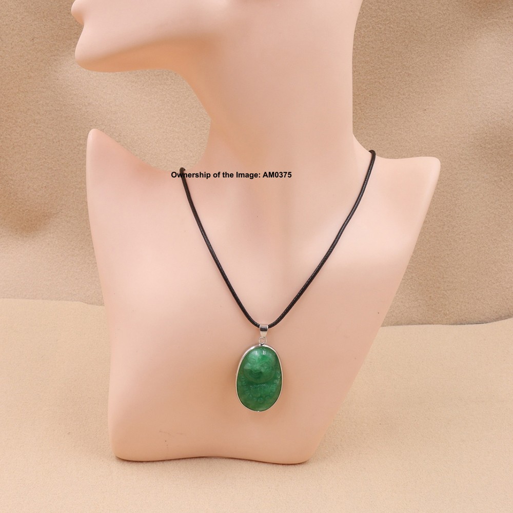 White Alloy Heating Jade Pendant For Women Men Green Buddha Lucky Pendant