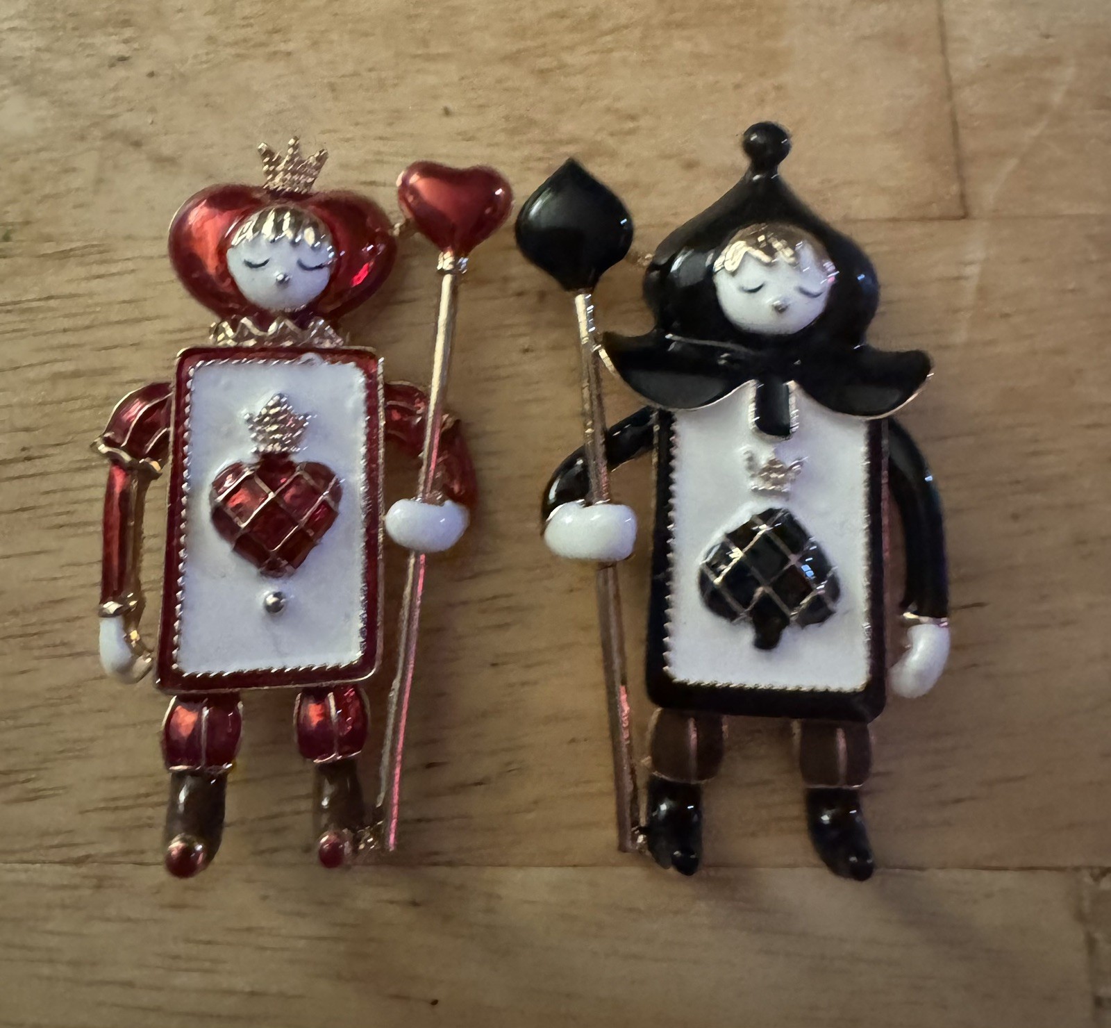 Red & White Heart Playing Card Soldier Black Spade Brooch Alice in Wonderland