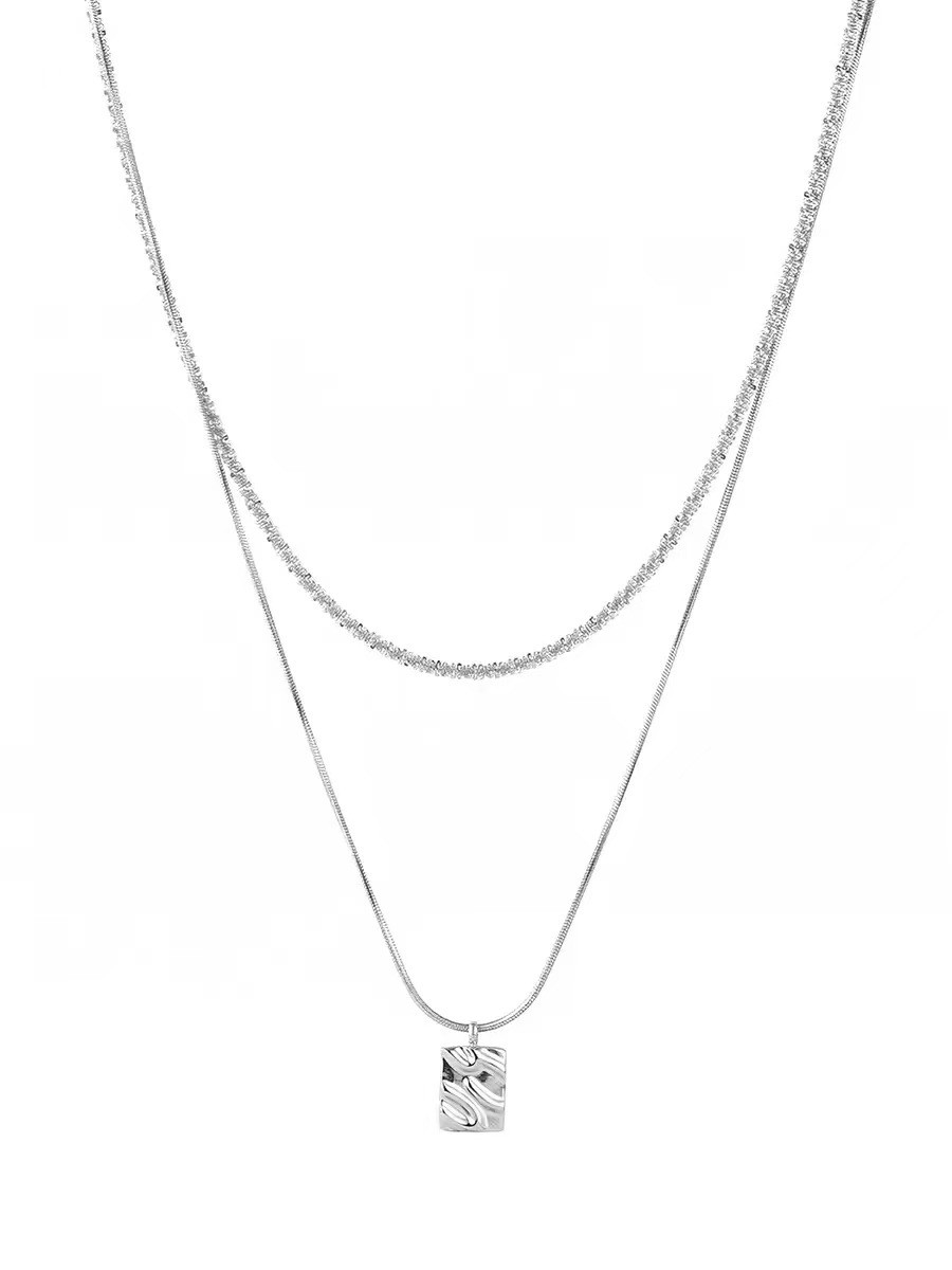 Stainless Double Layer Square Pendant Necklace Snake Men Minimalist Choker