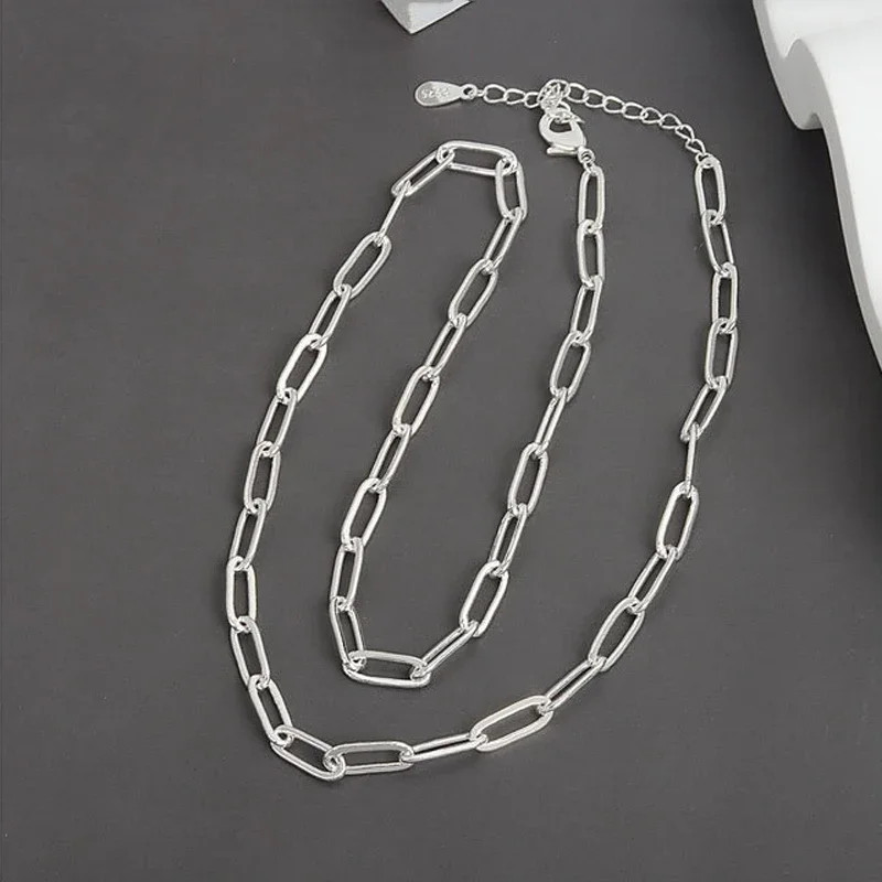 PANJBJ 925 Sterling Silver Onyx Necklace for Women Girl Concise Individuality Fa