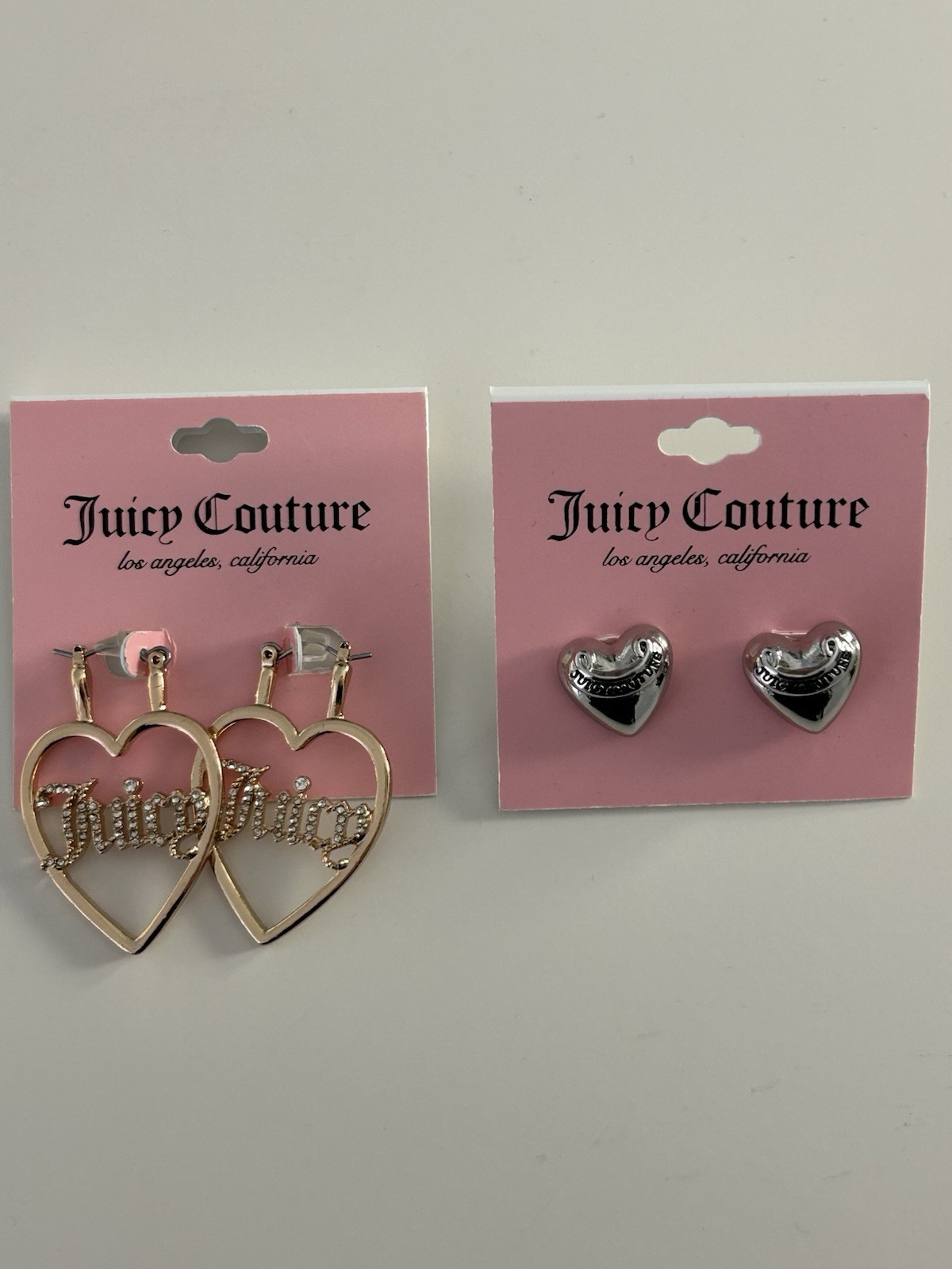 Juicy Couture Heart Earrings Jewelry Set Gold & Silver Tone Crystal Love Theme
