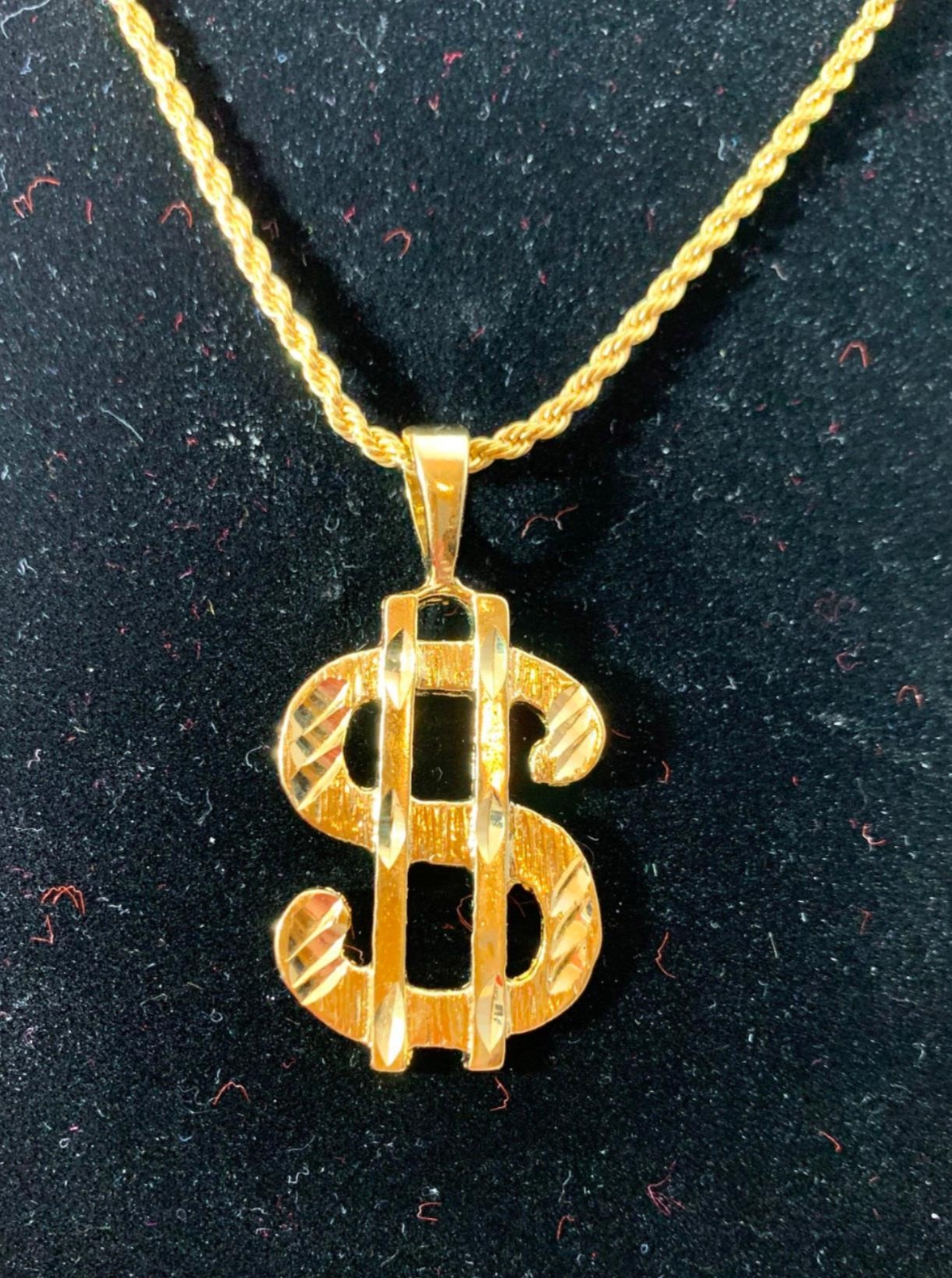 14 KT GOLD PLATED ABOUT 1 3/4 INCHES DOLLAR SIGN CHARM PENDANT-3518 USA SELLER