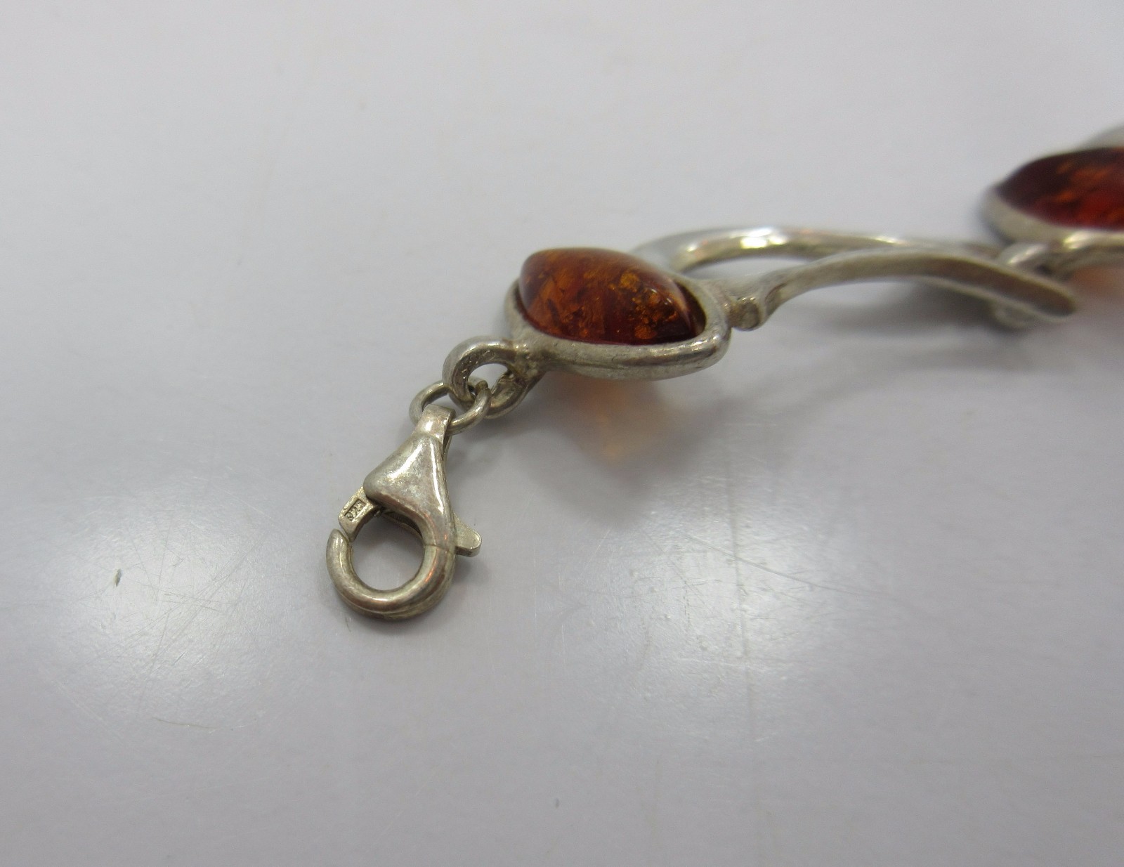 Sterling Silver women marquise Amber link Tennis Bracelet 925 7.5 Inche