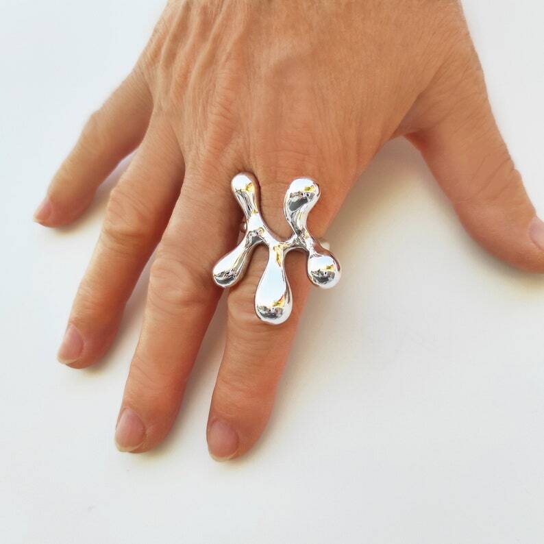 Abstract contemporary ring Sterling silver statement ring Chunky fashion Jewelry