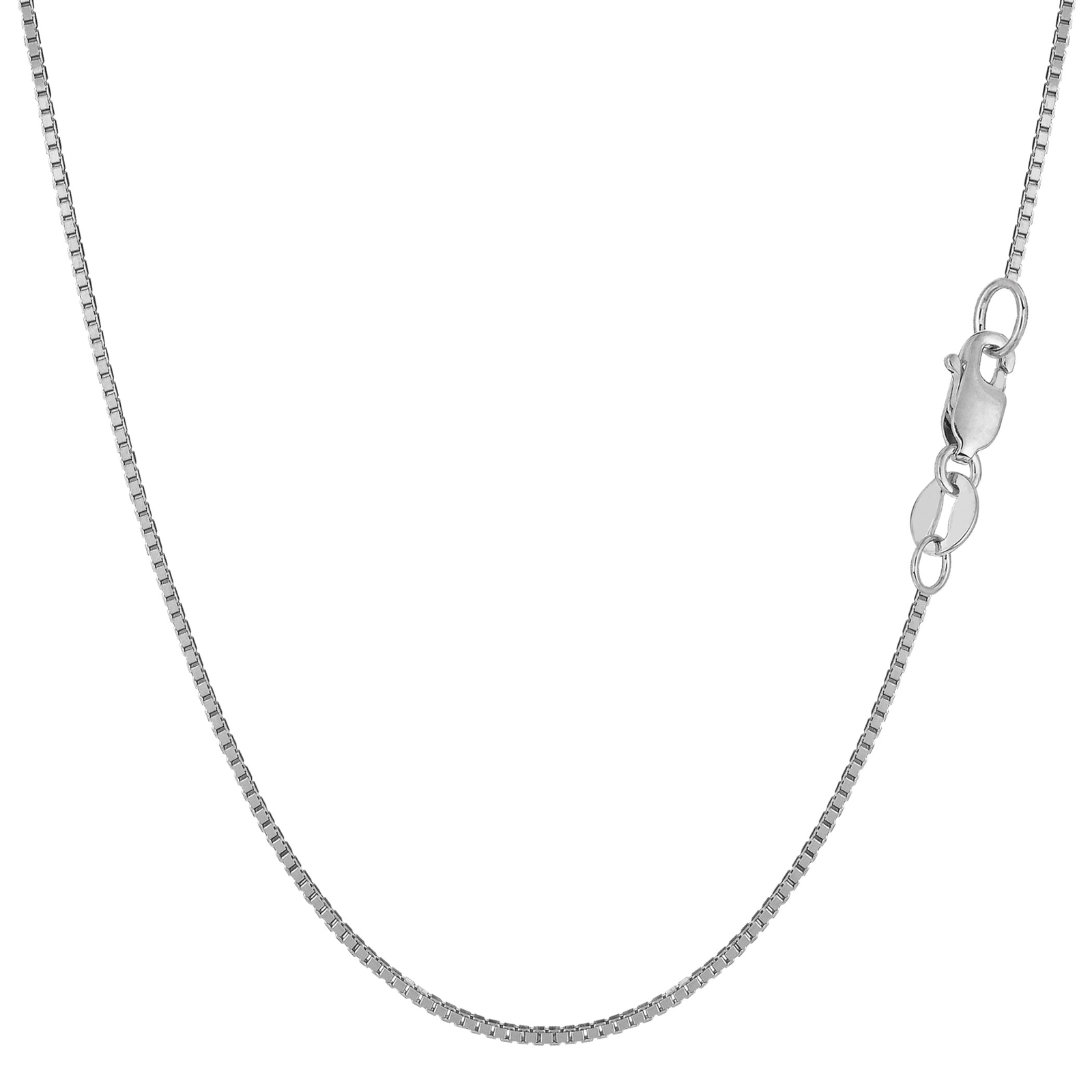 14k White Solid Real Solid Gold Mirror Box Chain Necklace, 0.8mm, 16″