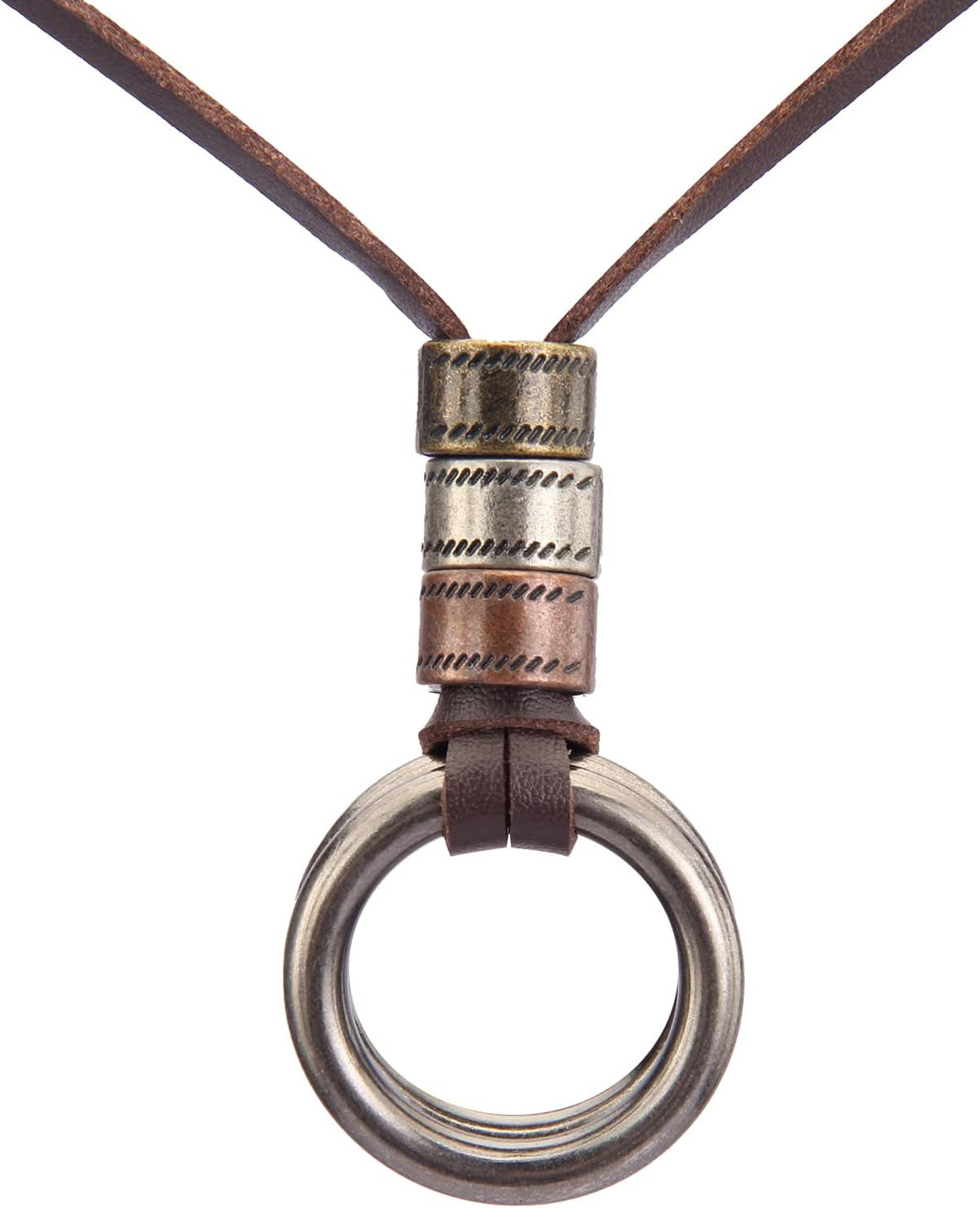 Leather Cord Necklace with Wooden Pendant, Adjustable Length, Vintage Boho