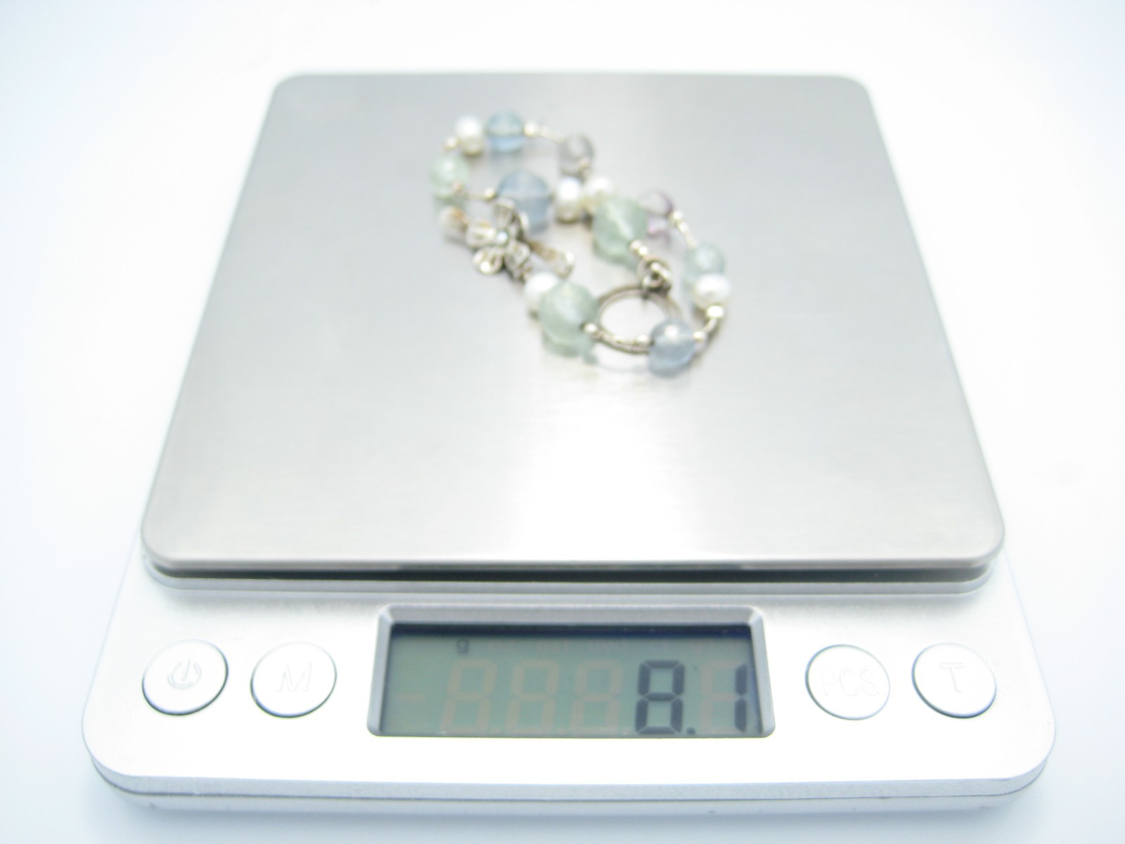 Sterling Silver Chain 7.8mm Beaded Flower Toggle Clasp Link Bracelet 7″