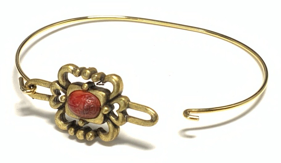 Gold Tone Red Resin Hook Bangle 6-inches LV126