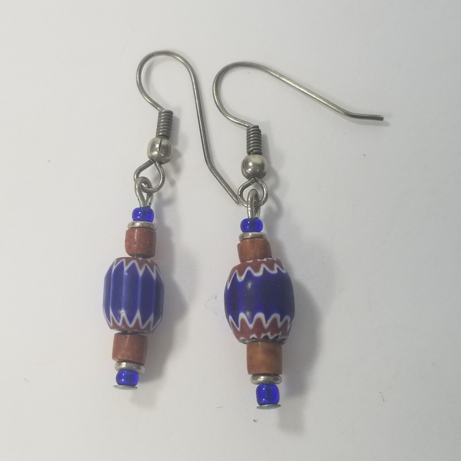 Southwest Blue Brown Silver Tone Dangle Earrings