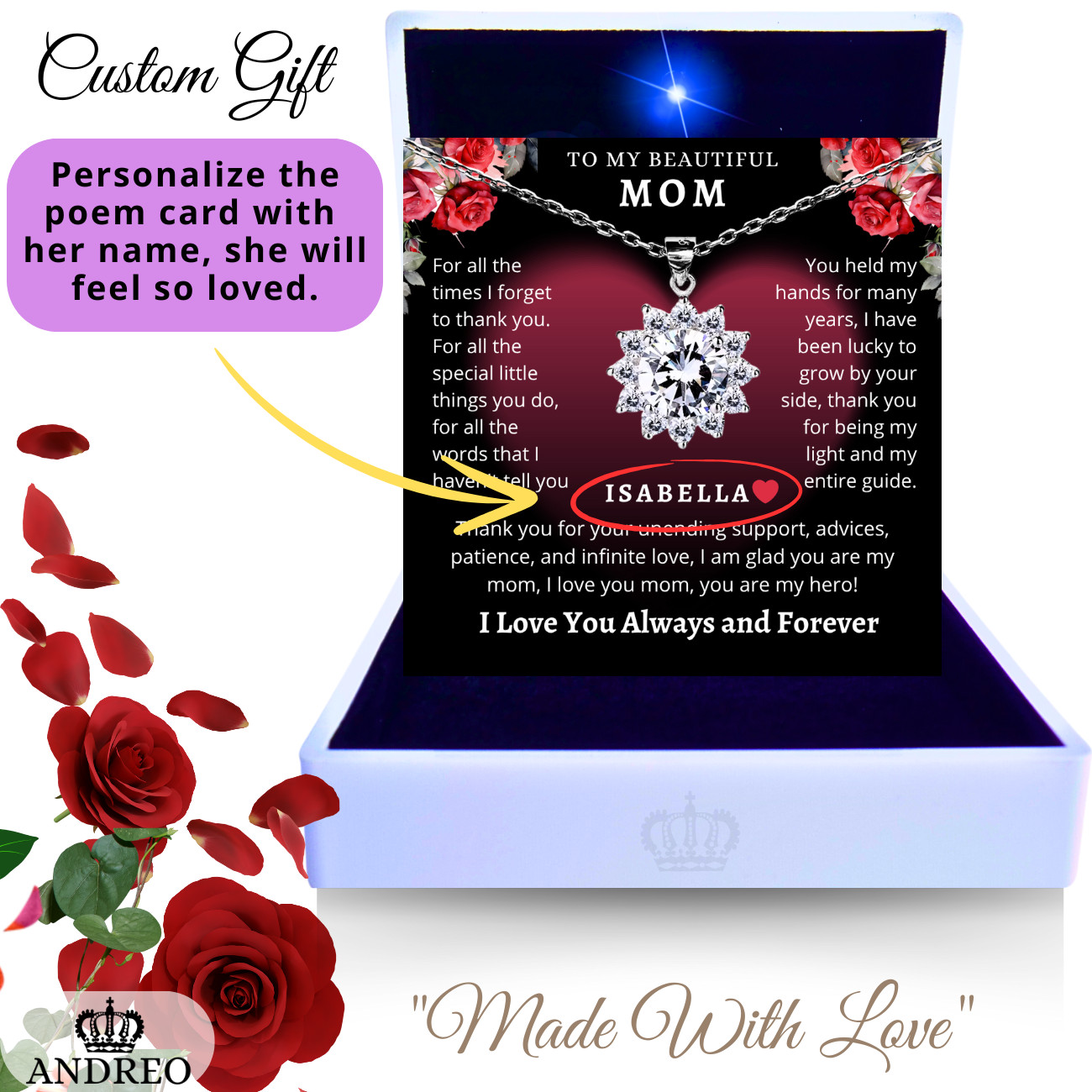Mom CUSTOM Star Silver Necklace Gift Ideas Valentines Gifts for Mother ANDREO
