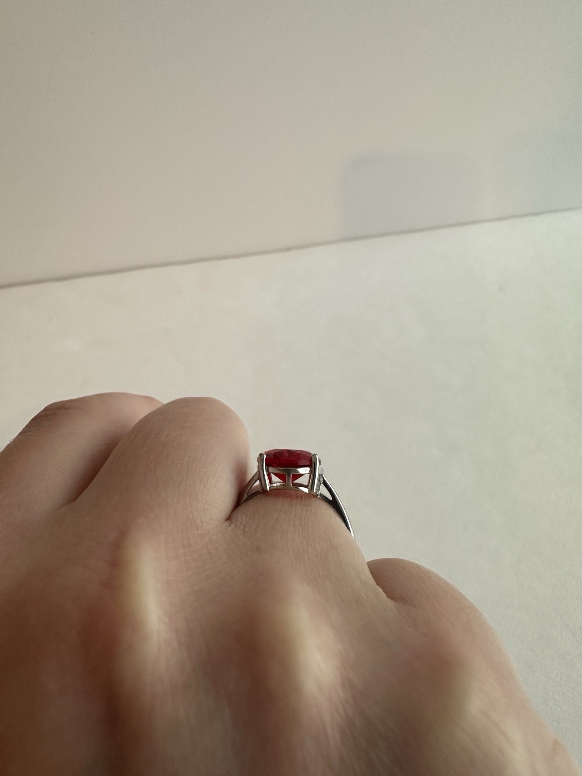 925 Sterling Silver Ruby-Colored Oval Solitaire Ring Size 8