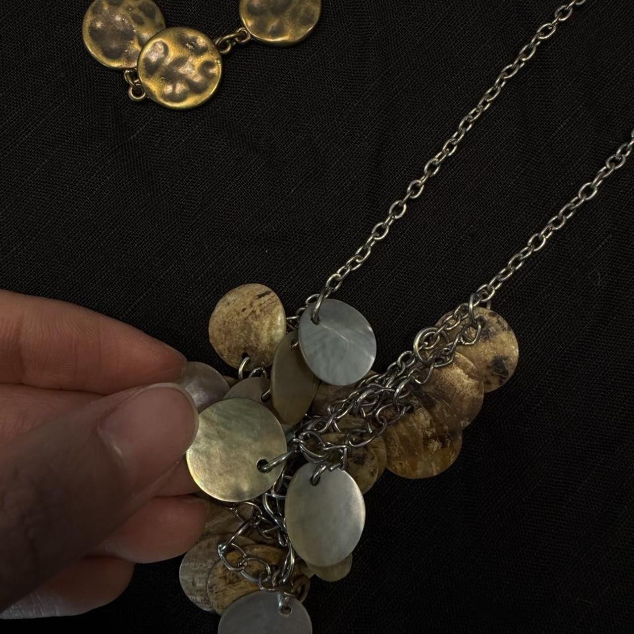 2pc Mixed Metal Coin Shell Statement Necklace Bundle Boho