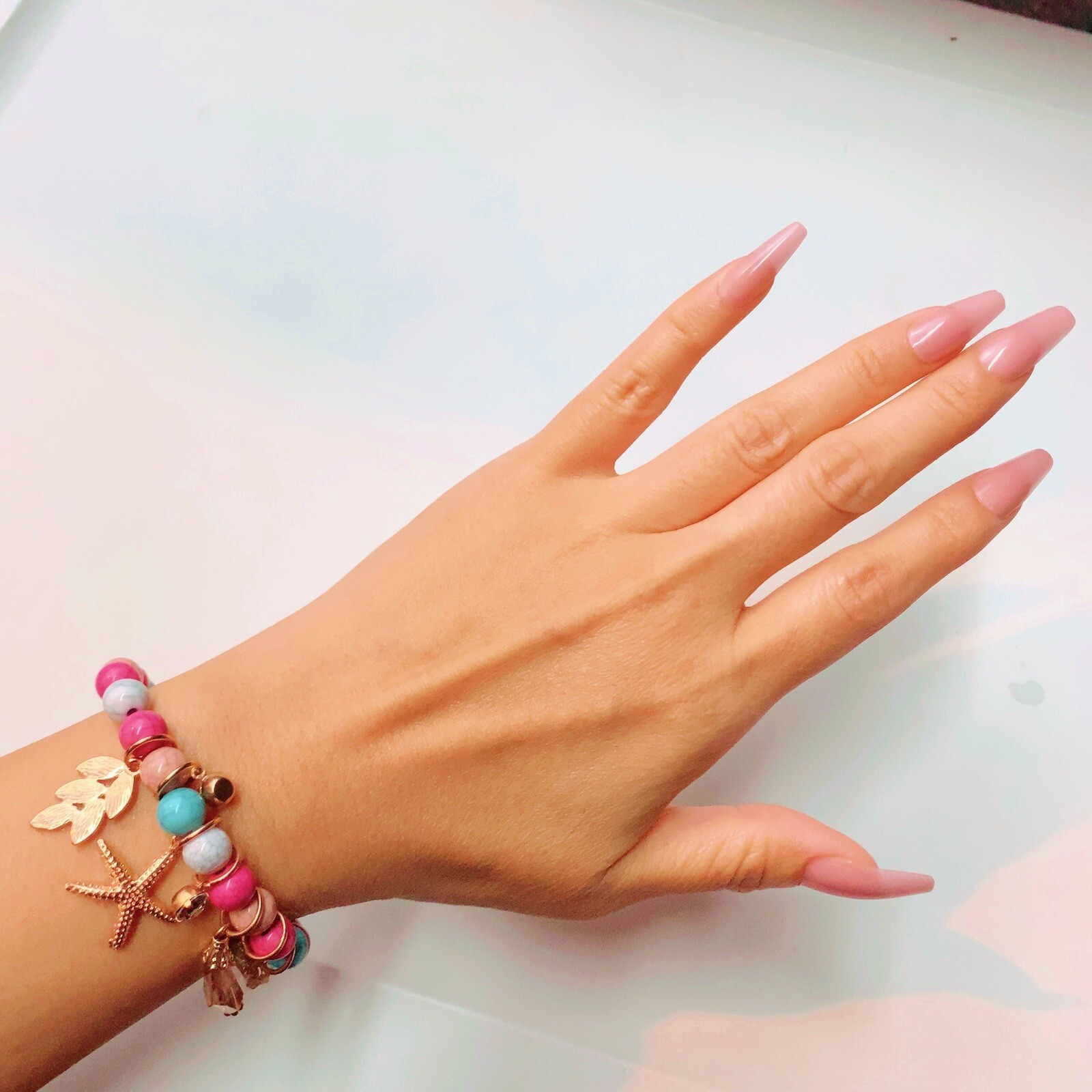 Pink Blue Gold Starfish Beaded Fashion Bracelet