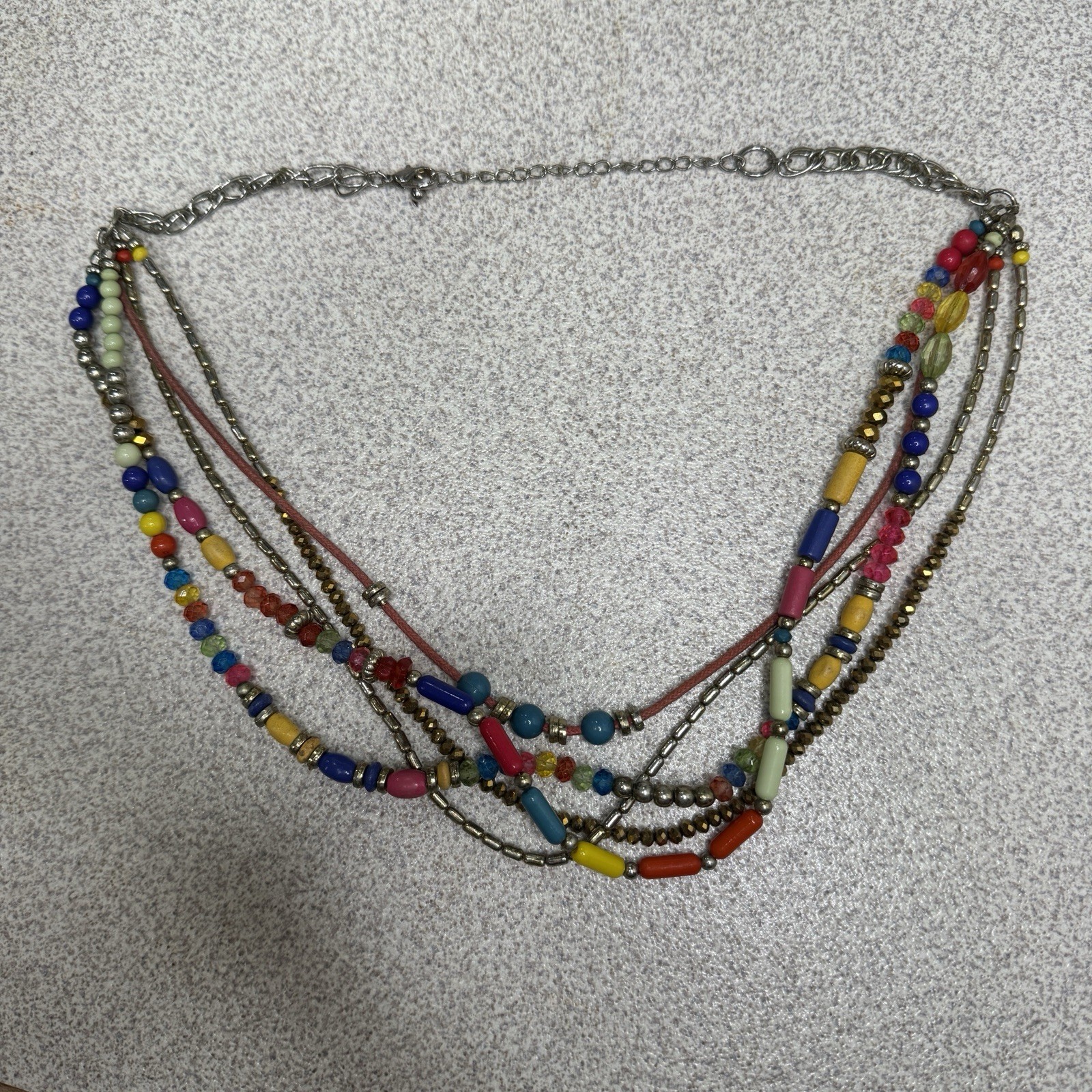 Multicolor Beaded Multi Strand Lobster Claw Adjustable Necklace Boho Gift