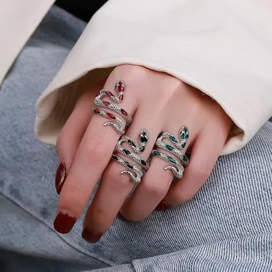 Snake Ring Adjustable Alloy Steel NEW One Size fits All Black & Silver in Color