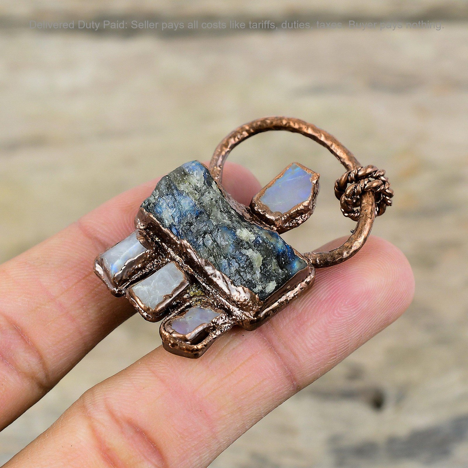 Labradorite Rough Stone New Electroformed Daughter Bezel Handmade Pendant Copper