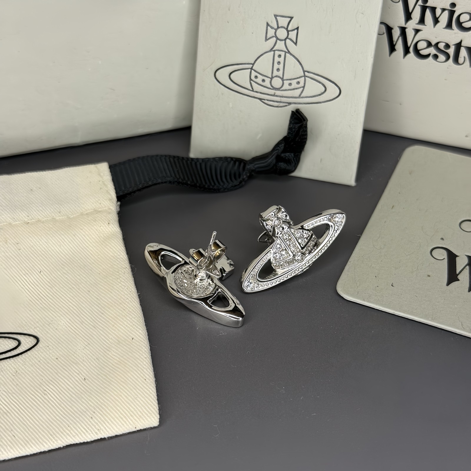 Vivienne Westwood Silver Original Mini Bas Relief Earrings WITH BOX