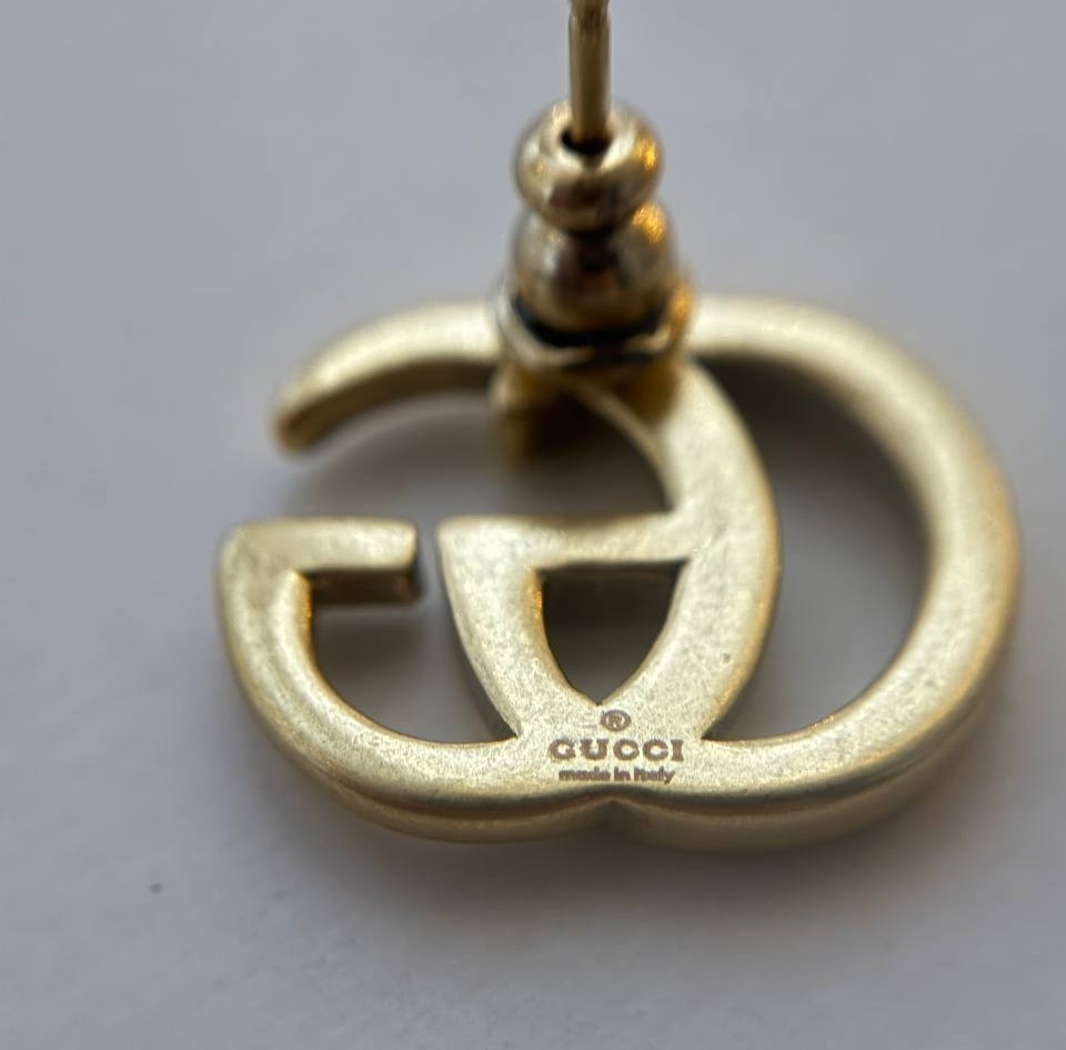 Gucci Interlocking GG Logo Stud Earrings Gold Tone Designer Minimalist Classic