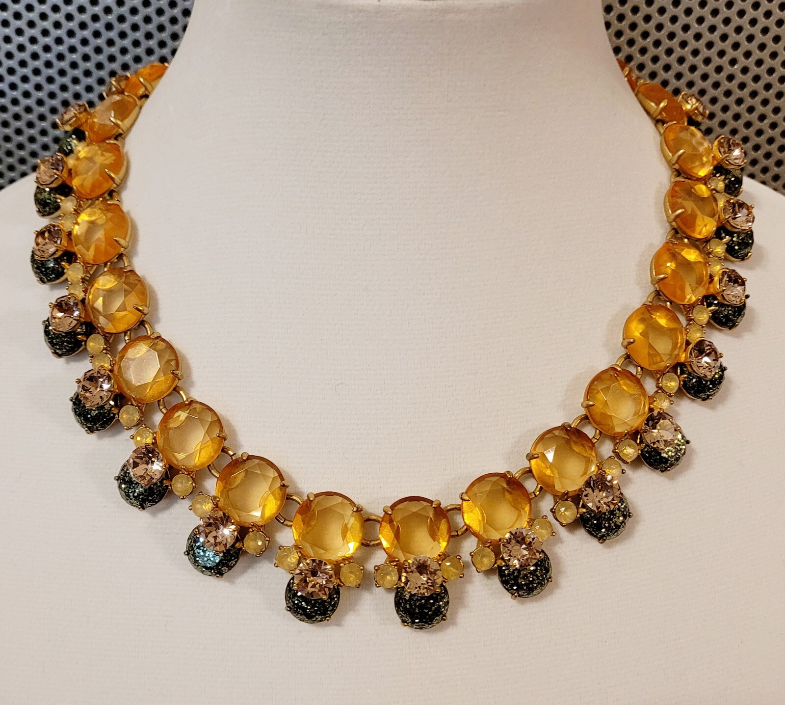 J Crew Faceted Rhinetone Yellow Gold Pinkish Blue Green Confetti Style Necklace