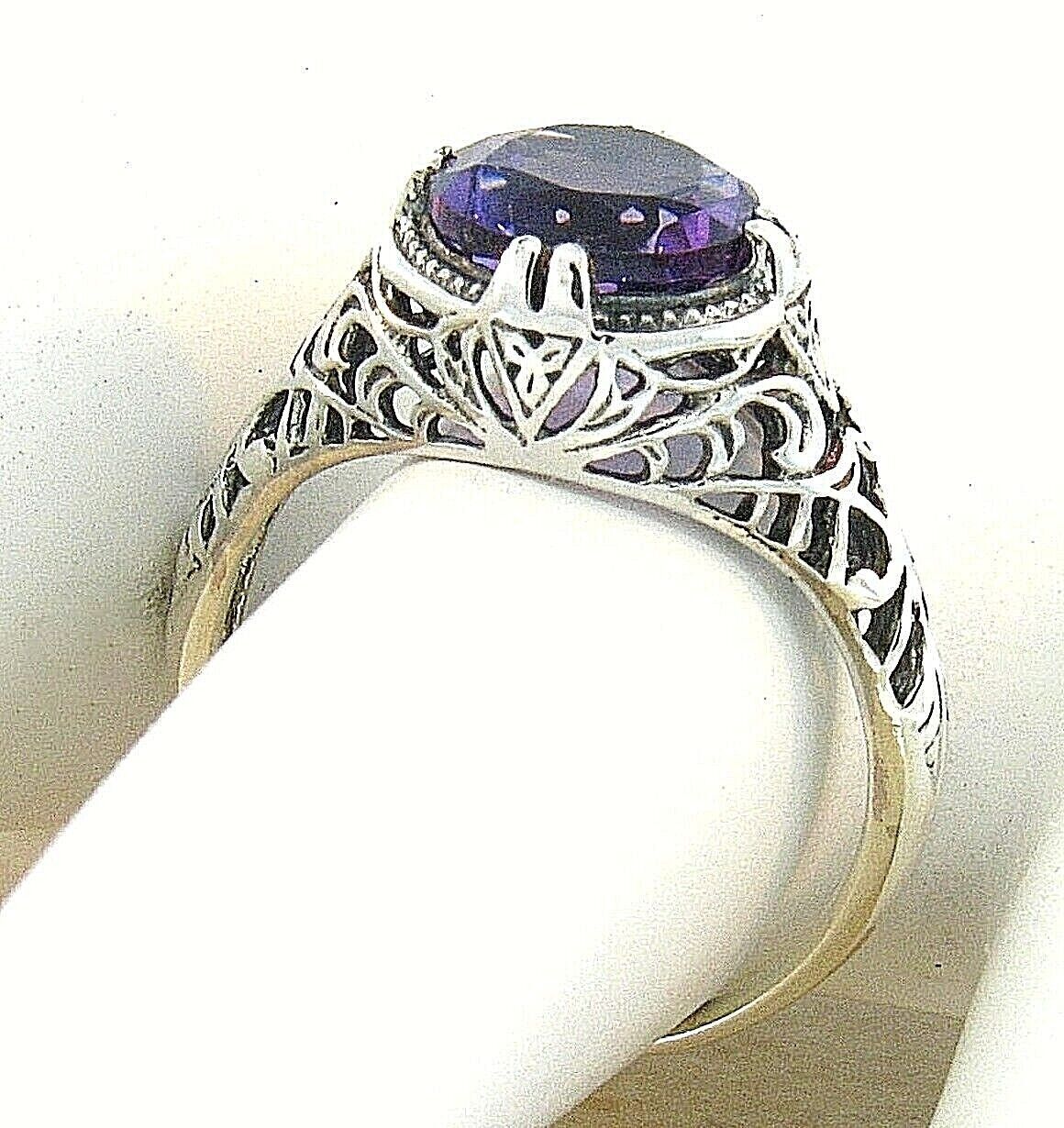 VINTAGE STYLE 925 STERLING SILVER 1.50 CARAT LAB-CREATED AMETHYST RING #719