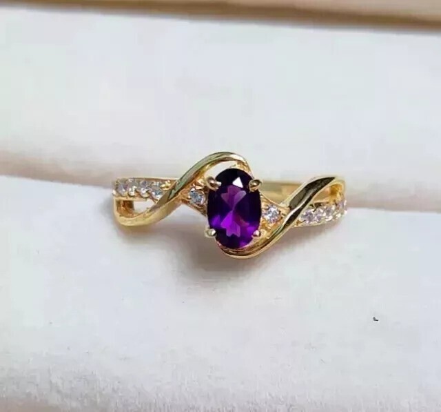 14K Yellow Gold Plated 2Ct Oval Cut Simulated Amethyst Women’s Engagement Ring