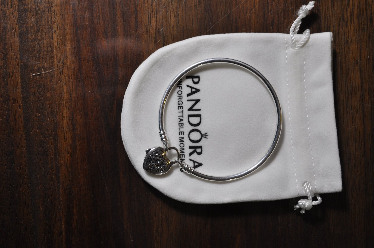 NEW Pandora Bangle Bracelet 7” (20cm) Pave Heart Padlock 925 Sterling Silver